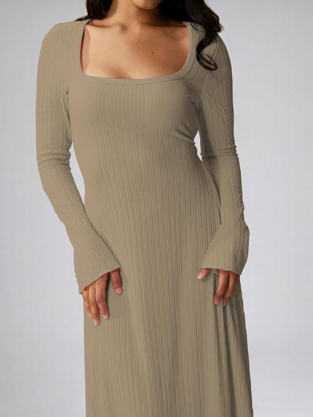 Womens Green Square Neck A-Line Dress | D56 - view 19