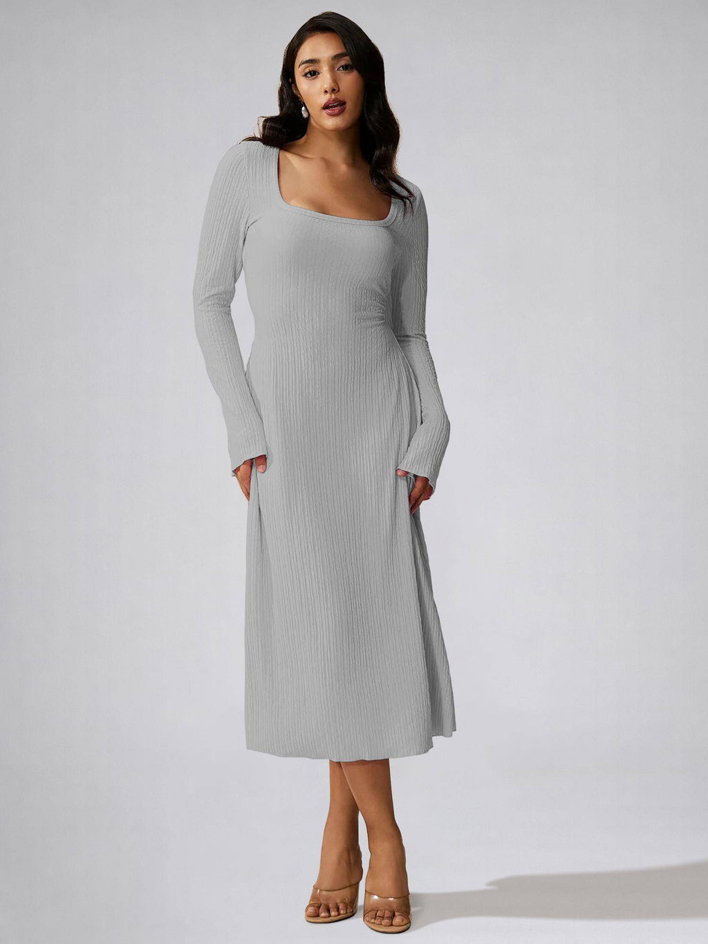Womens Blue Square Neck A-Line Dress | D56 - view 37