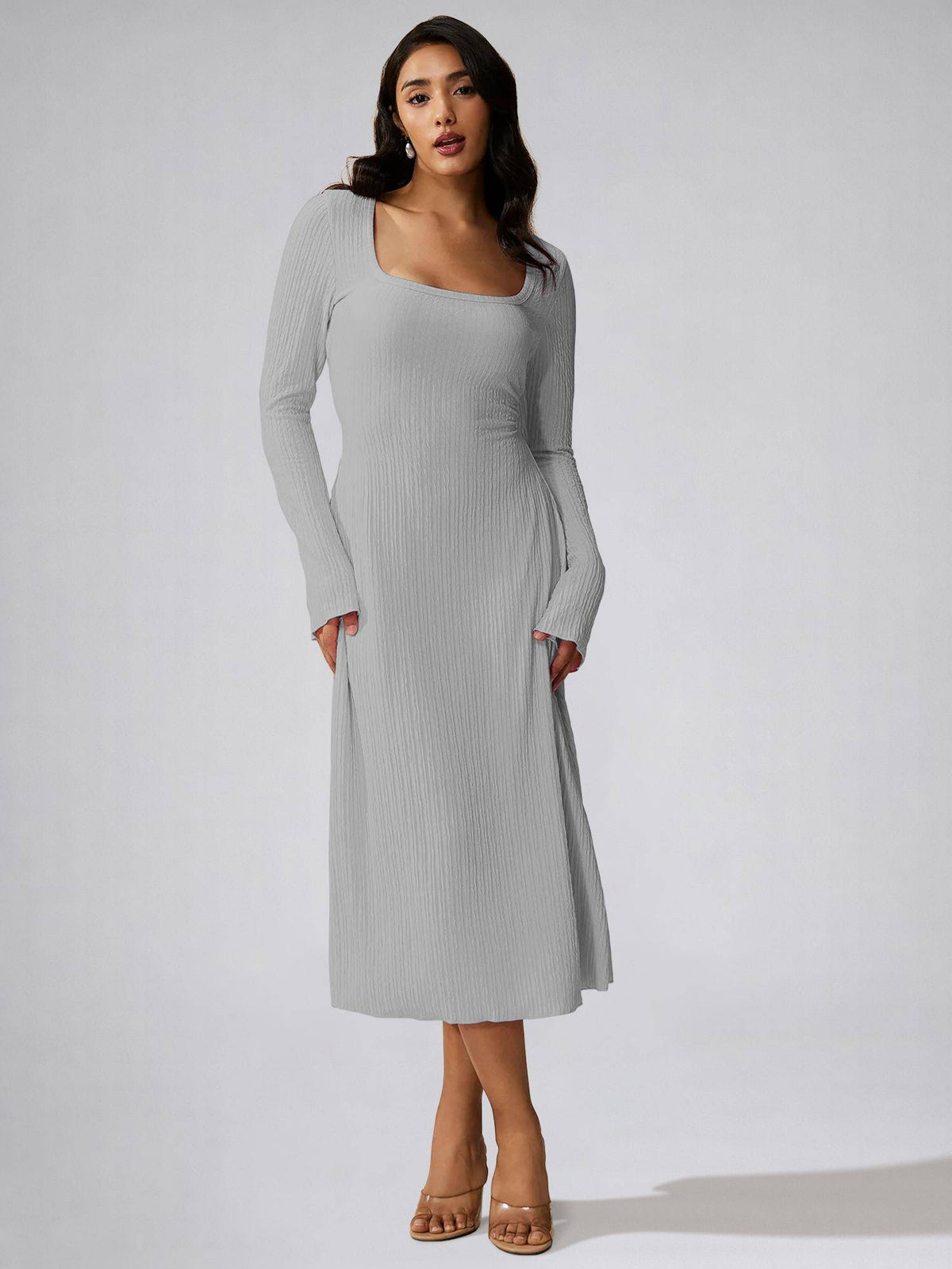 Womens Blue Square Neck A-Line Dress | D56 - view 37