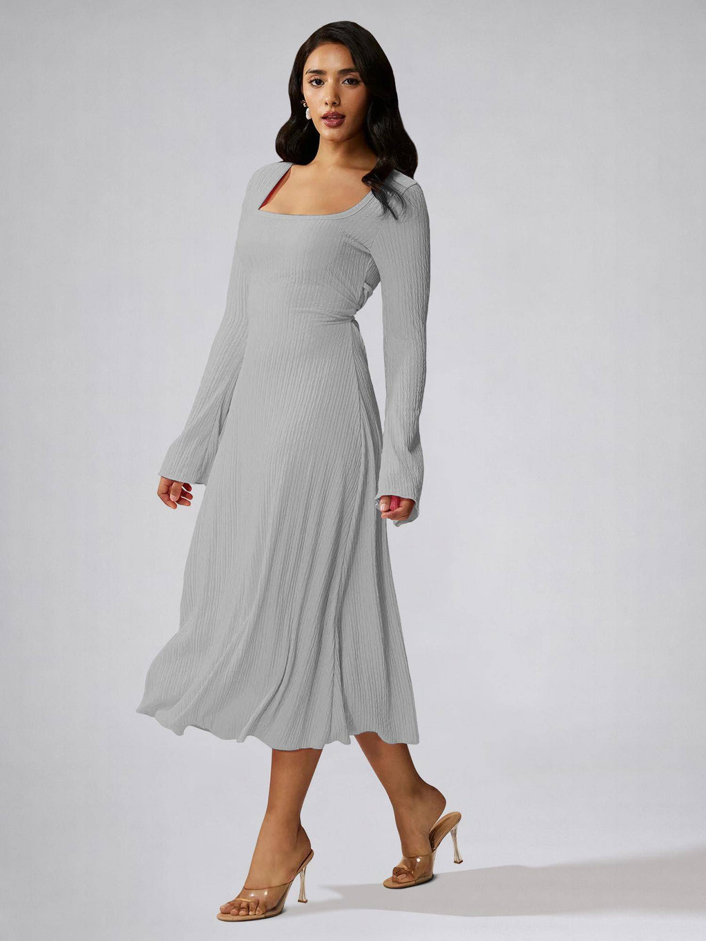 Womens Blue Square Neck A-Line Dress | D56 - view 39