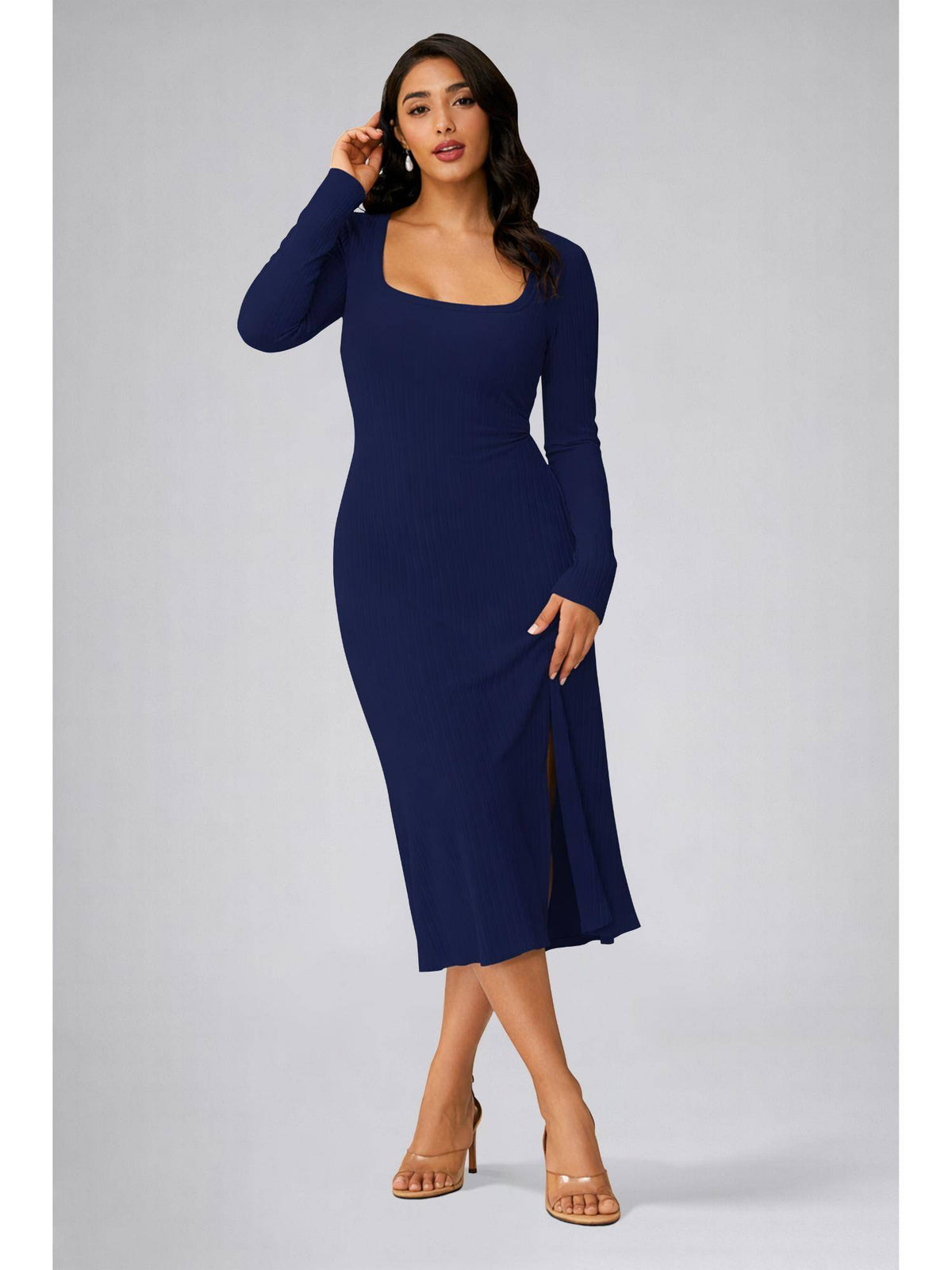 Womens Blue Square Neck A-Line Dress | D56 - view 1
