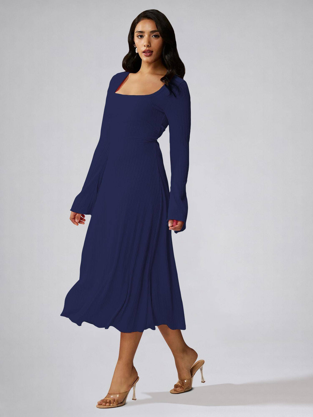Womens Black Square Neck A-Line Dress | D56 - view 51