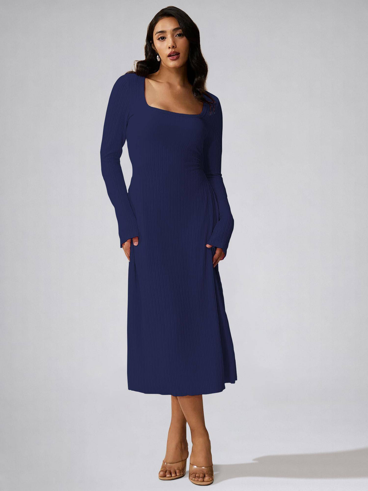 Womens Black Square Neck A-Line Dress | D56 - view 53