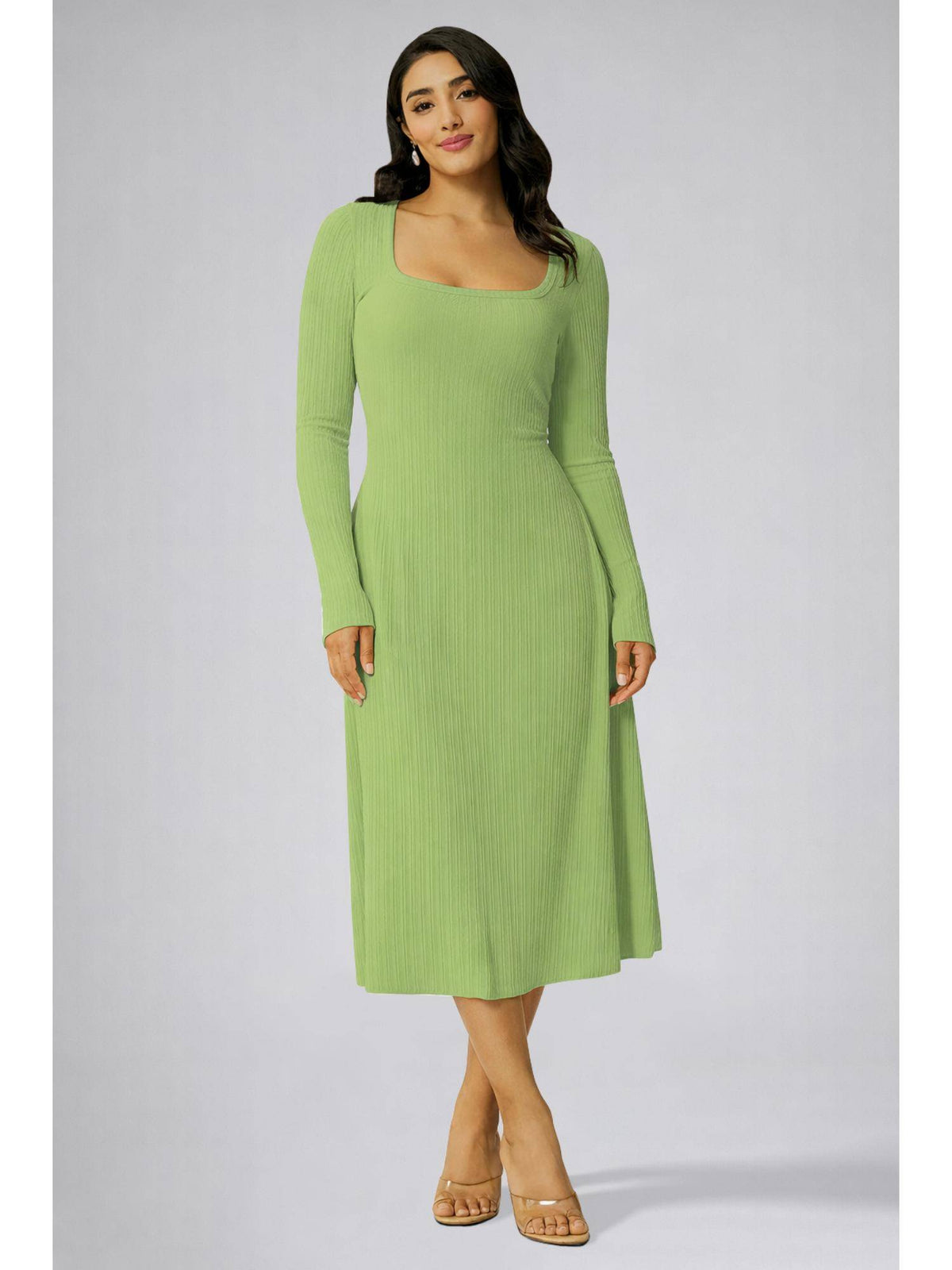 Womens Black Square Neck A-Line Dress | D56 - view 15