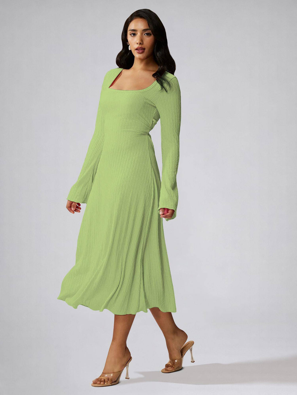 Womens Blue Square Neck A-Line Dress | D56 - view 11