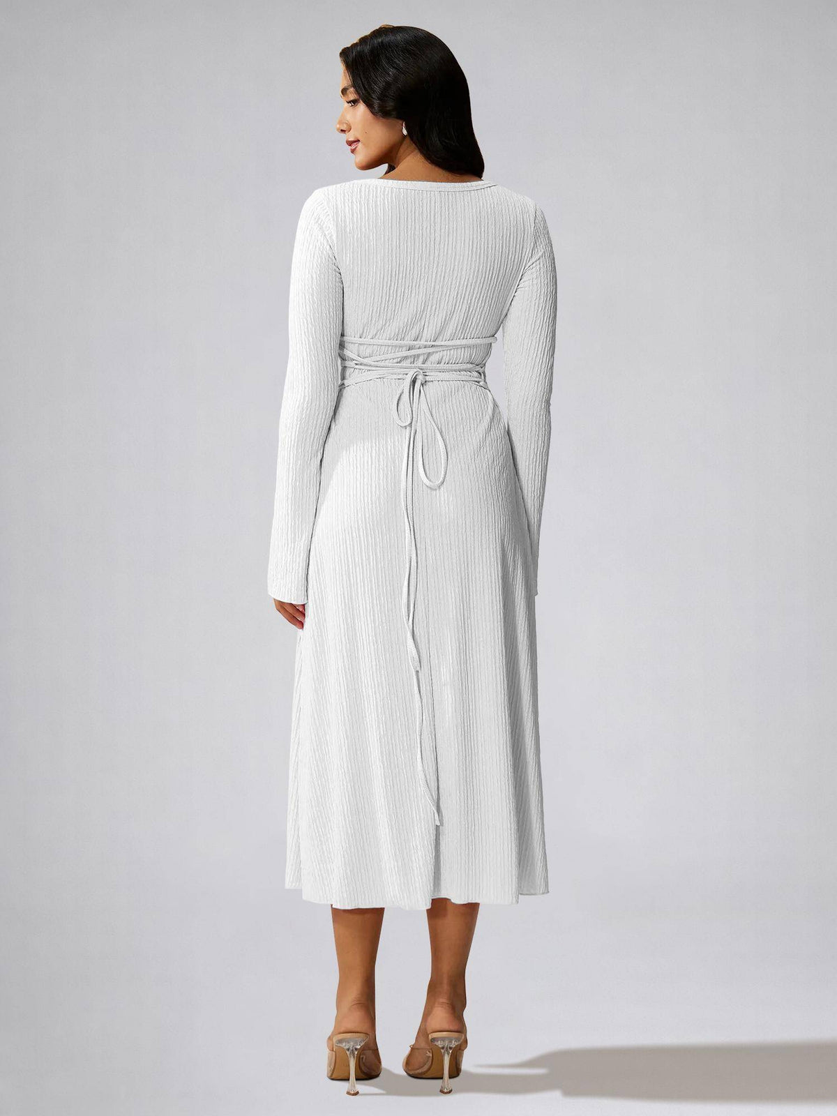 Womens White Square Neck A-Line Dress | D56 - view 3