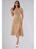 Womens Magenta Tie Front Split Thigh Milkmaid Maxi Dress | D56 - view 15