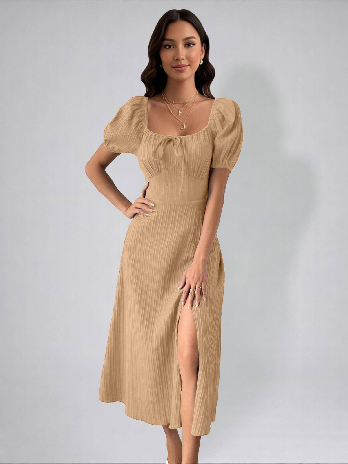 Womens Magenta Tie Front Split Thigh Milkmaid Maxi Dress | D56 - view 21