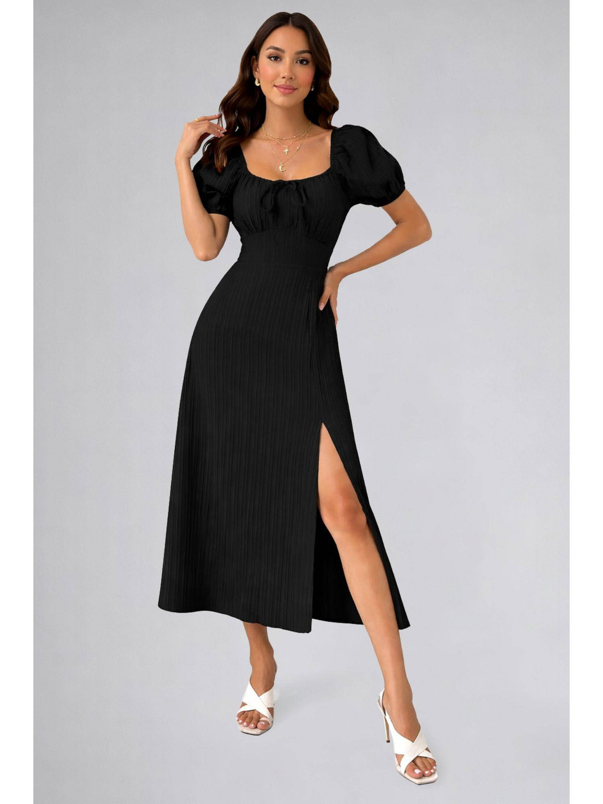 Womens Magenta Tie Front Split Thigh Milkmaid Maxi Dress | D56 - view 22