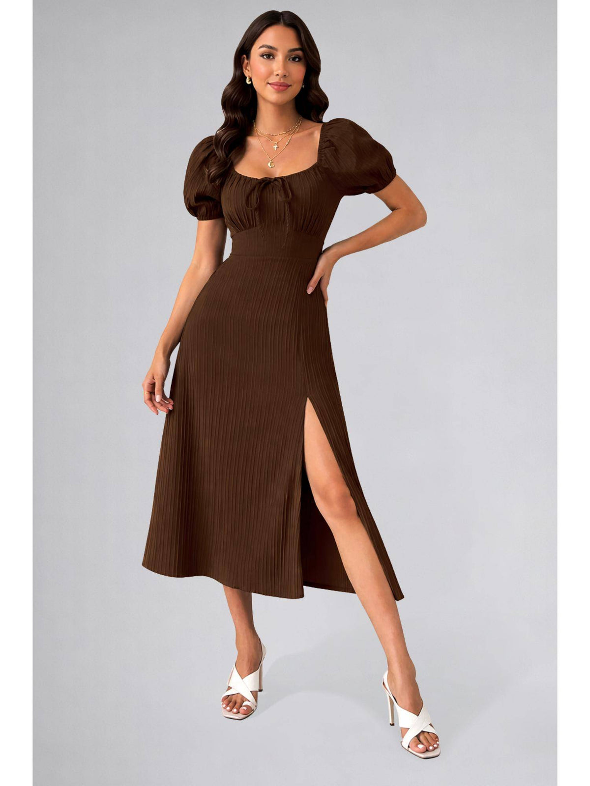 Womens Magenta Tie Front Split Thigh Milkmaid Maxi Dress | D56 - view 8