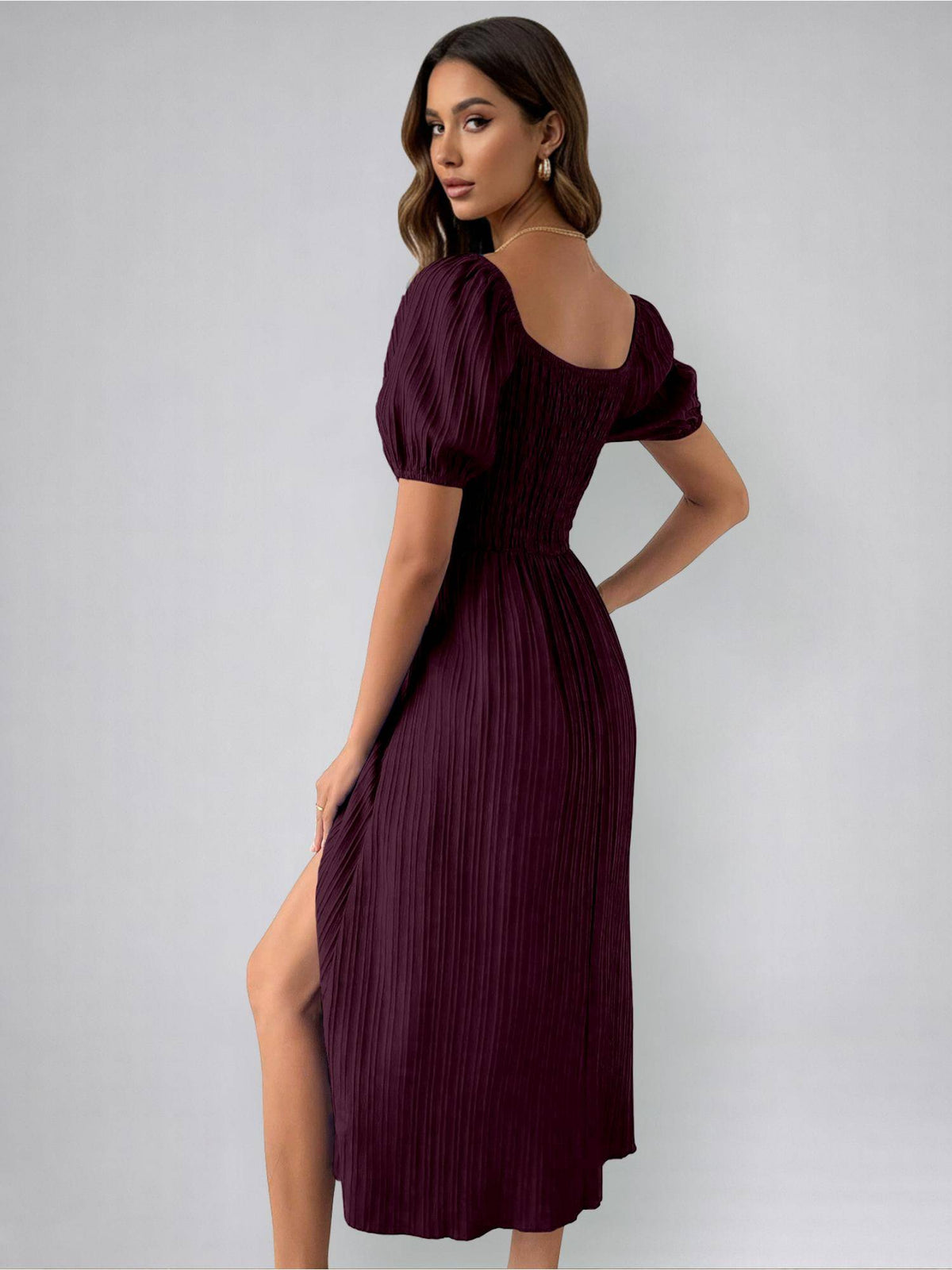 Womens Magenta Tie Front Split Thigh Milkmaid Maxi Dress | D56 - view 2