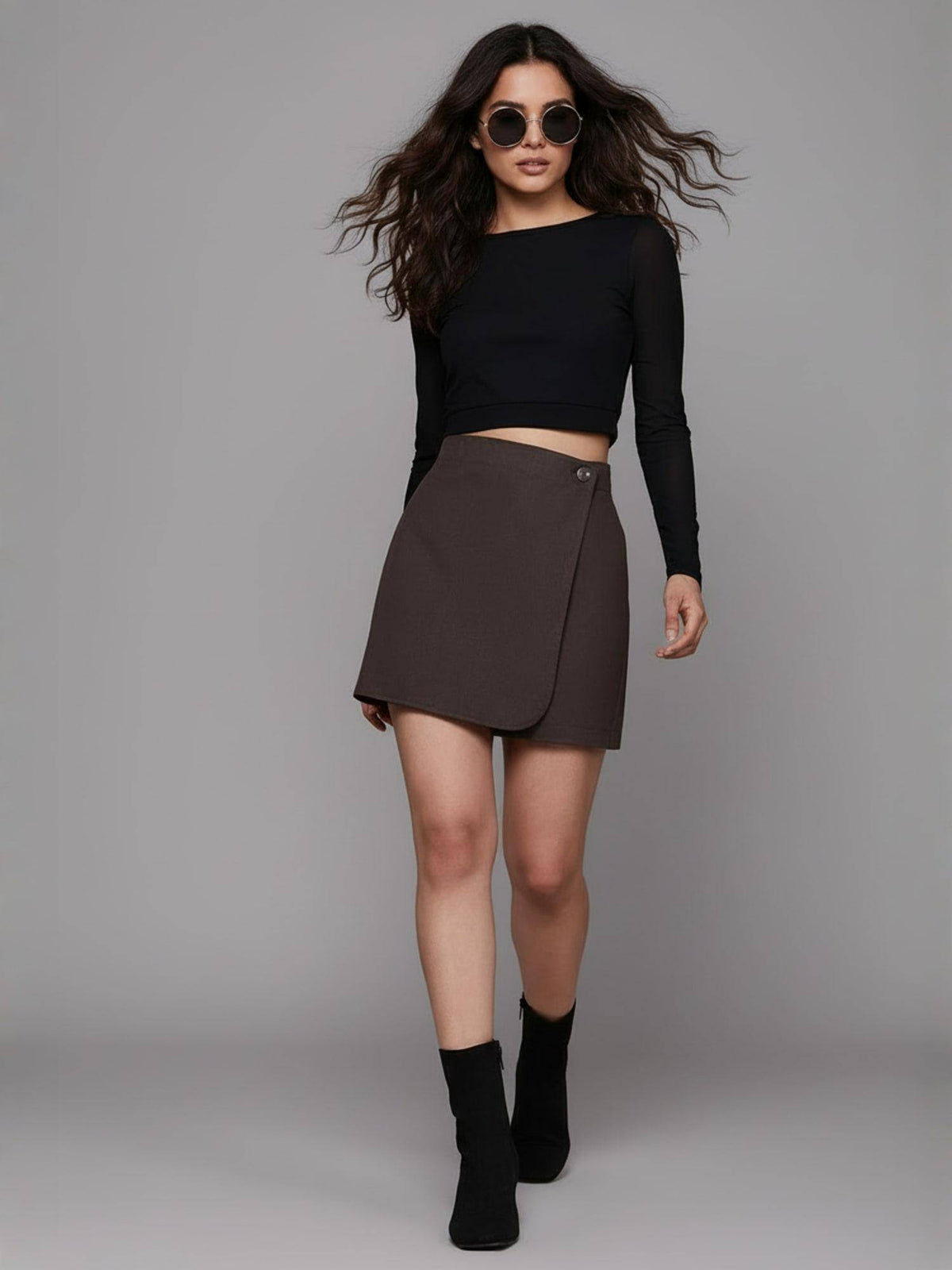 Women Solid Black Pure Cotton Skort | D56 - view 19