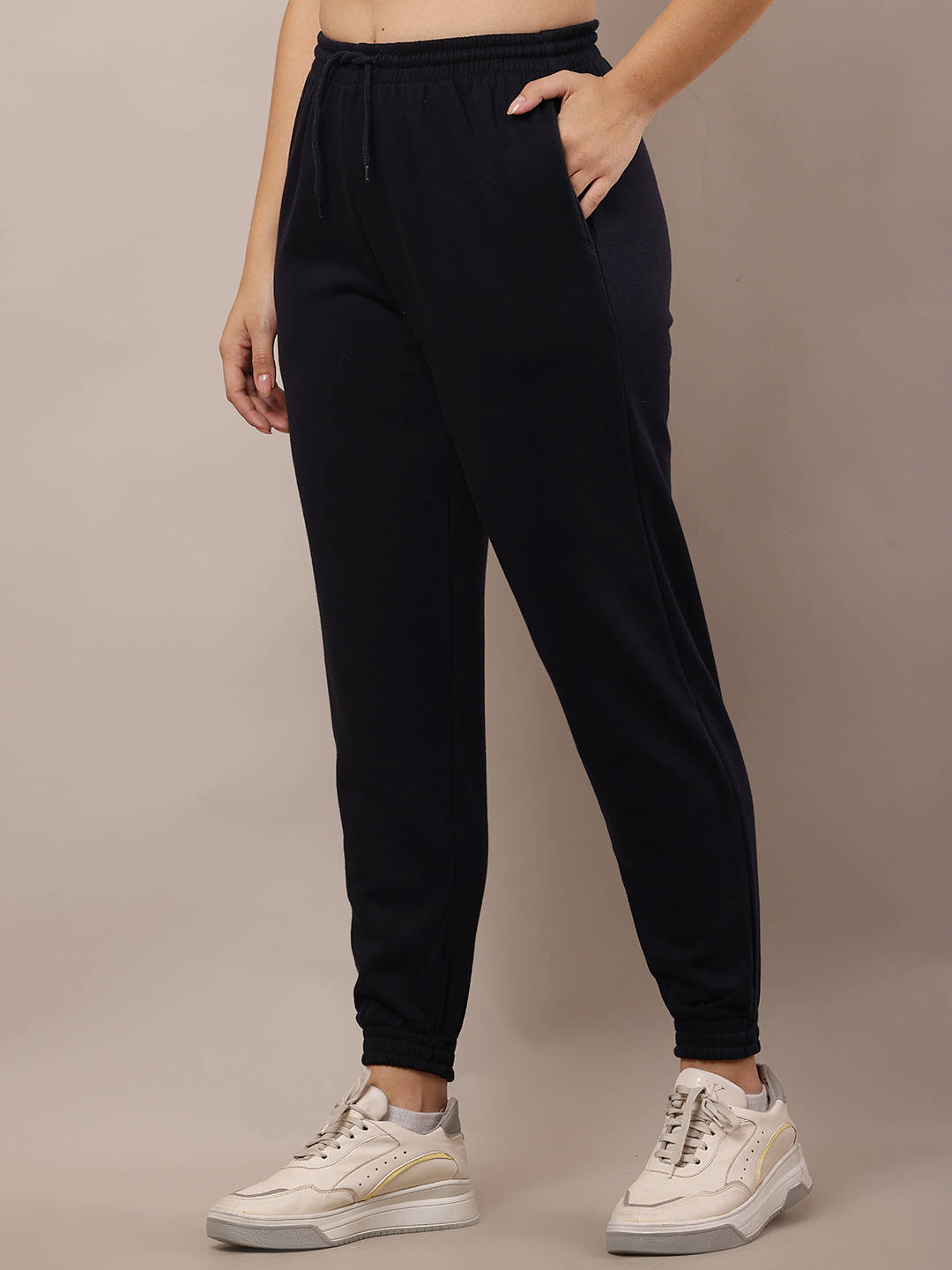 Women Cotton Elastic with Drawstring Dark Blue Jogger | WJ89 - view 2