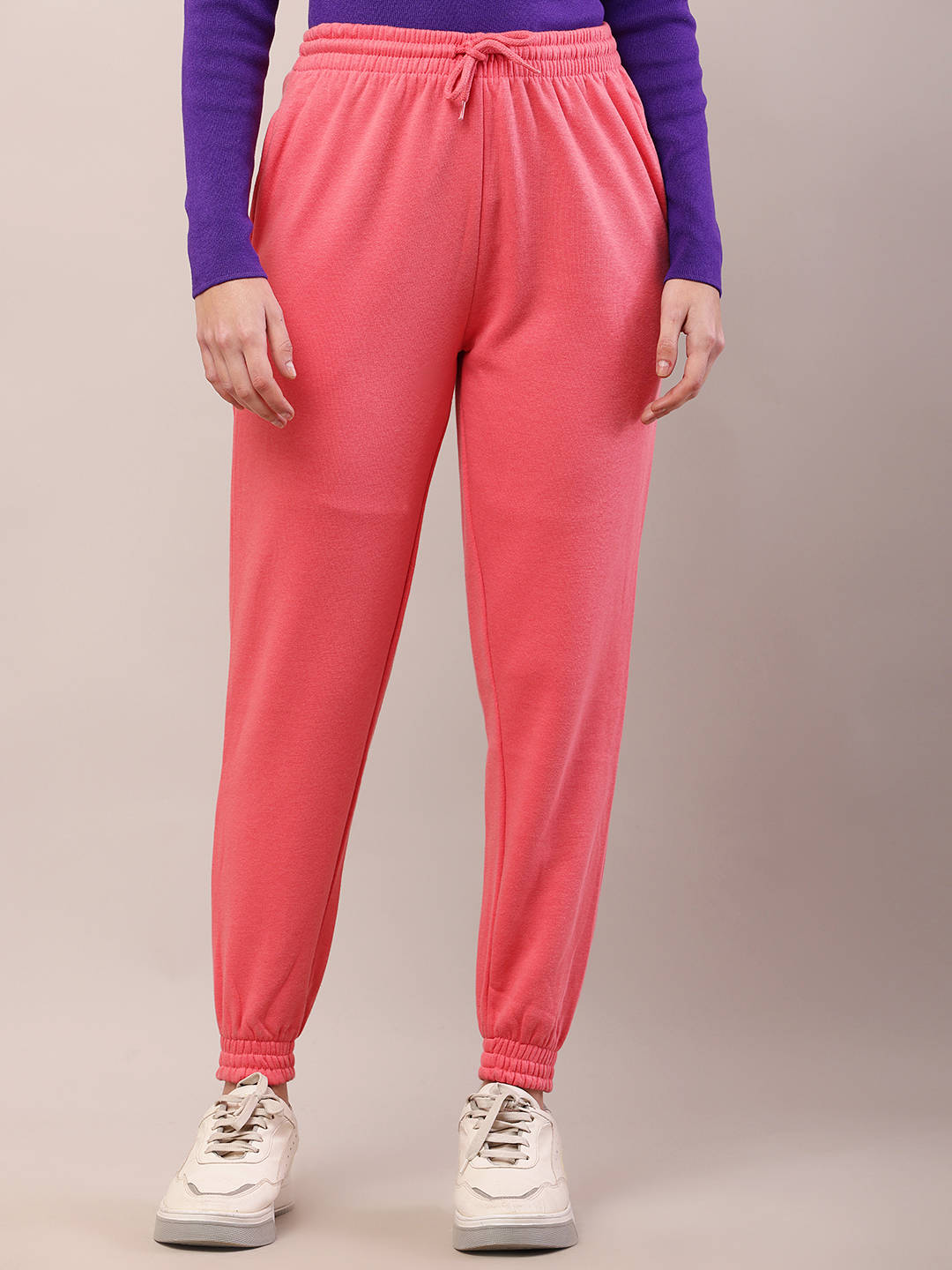Women Cotton Regular Fit Full Length High Rise Pink Jogger | WJ89 - view 1