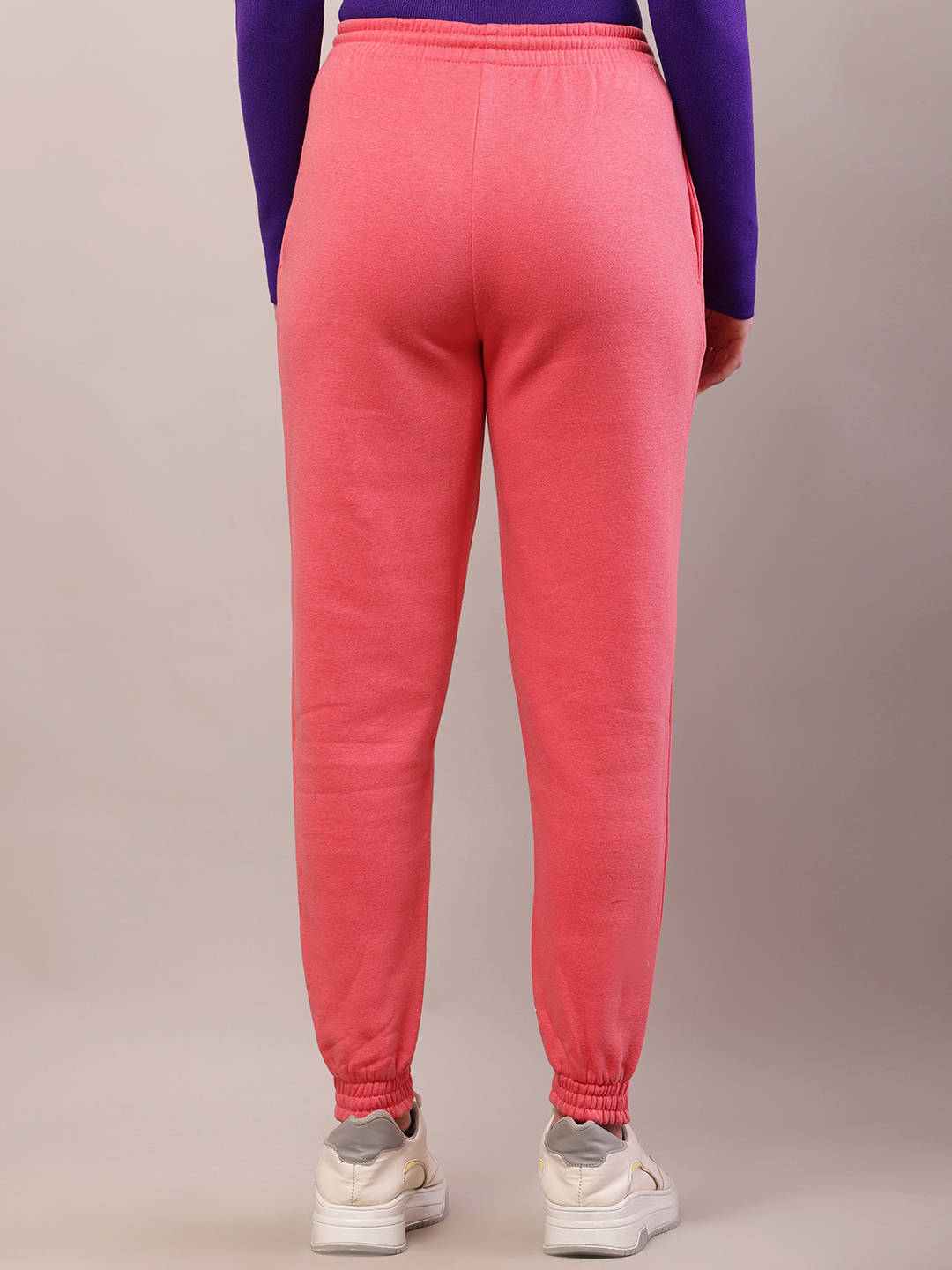 Women Cotton Regular Fit Full Length High Rise Pink Jogger | WJ89 - view 4