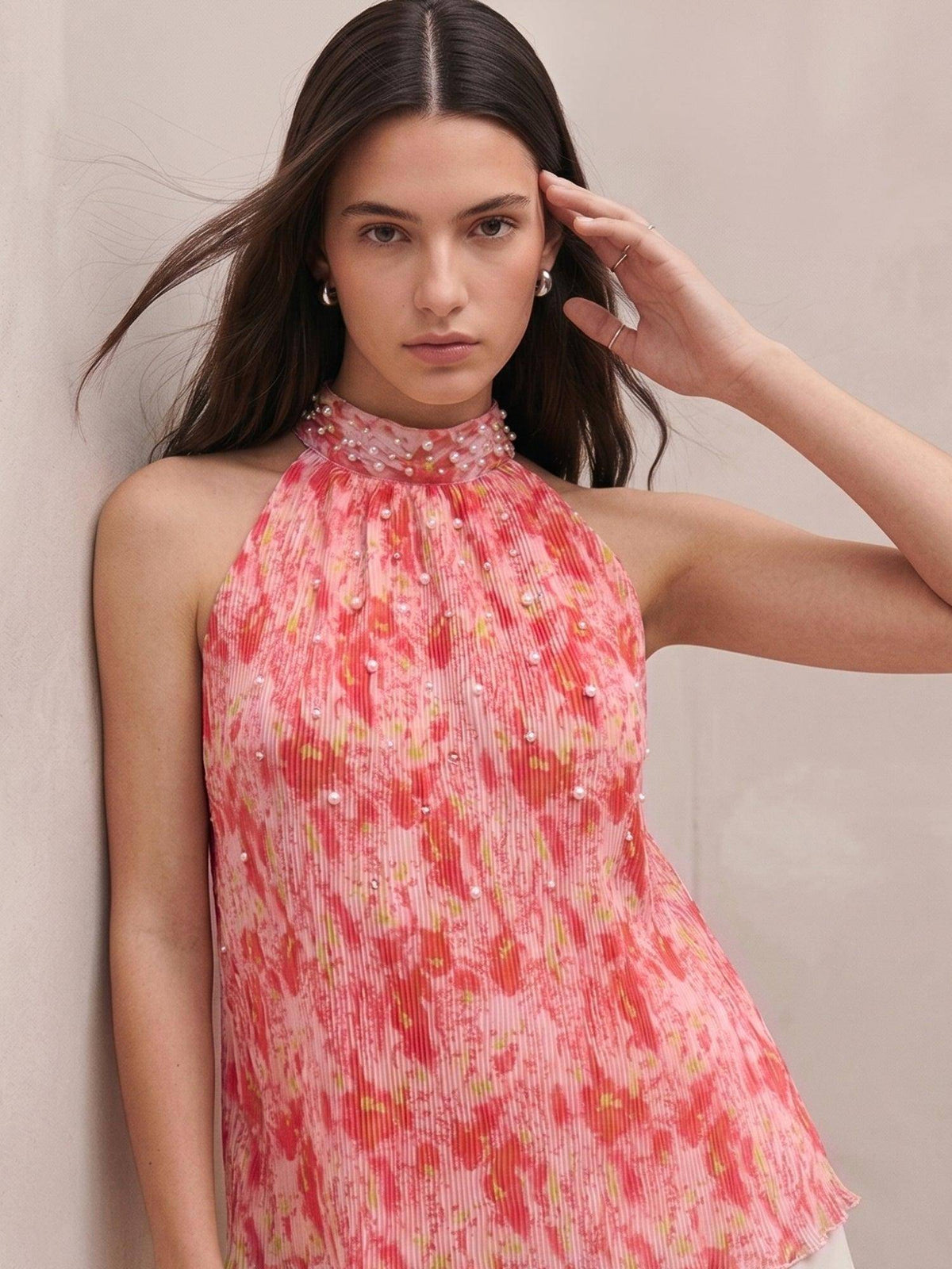 Pink Halter Tied Neck Top | HT67 - view 3