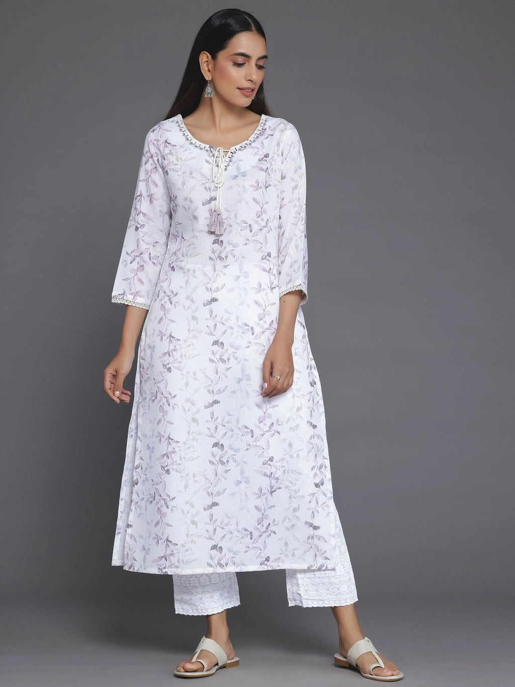 Libas Off White Printed Cotton Straight Kurta
