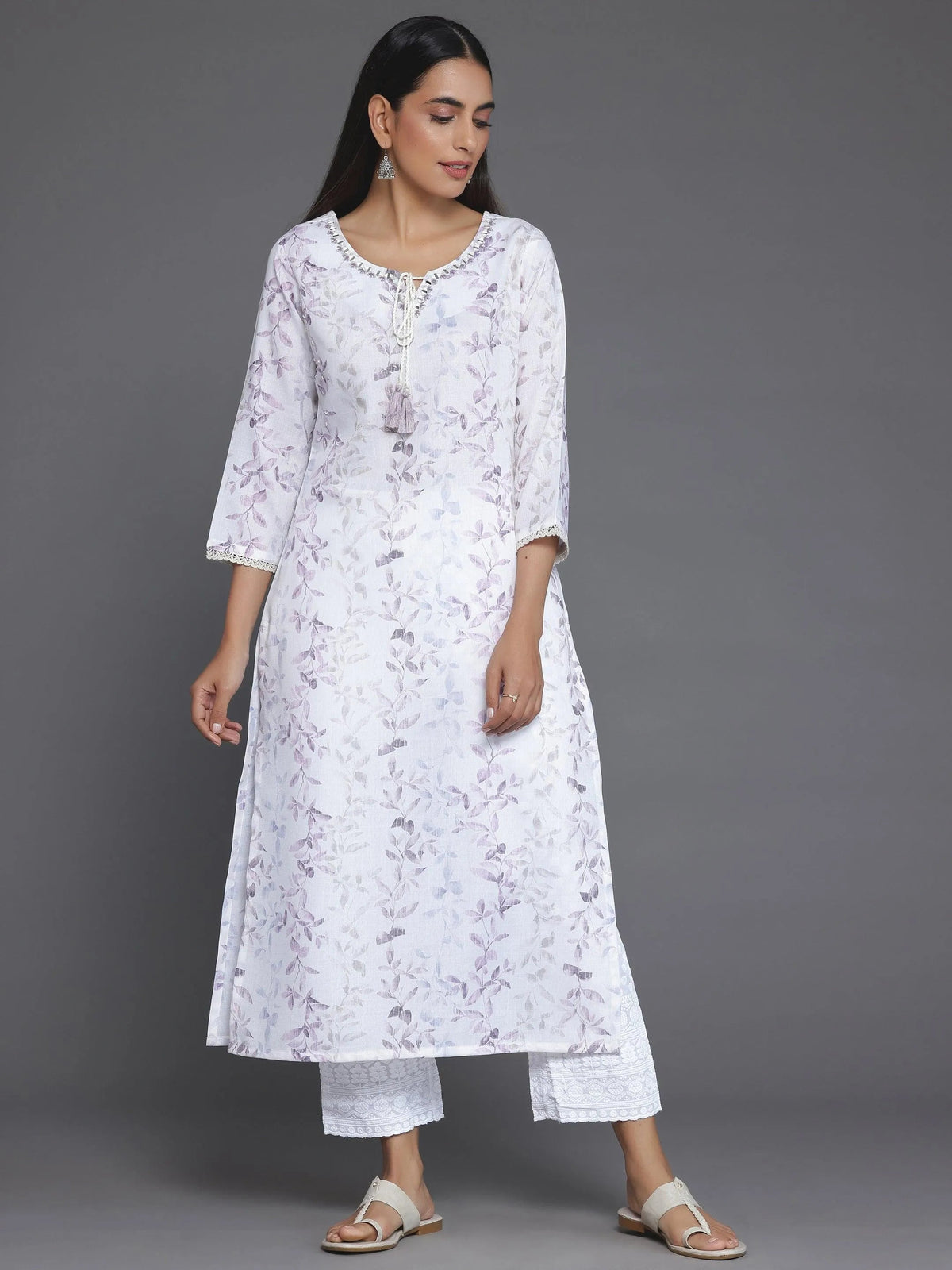 Libas Off White Printed Cotton Straight Kurta
