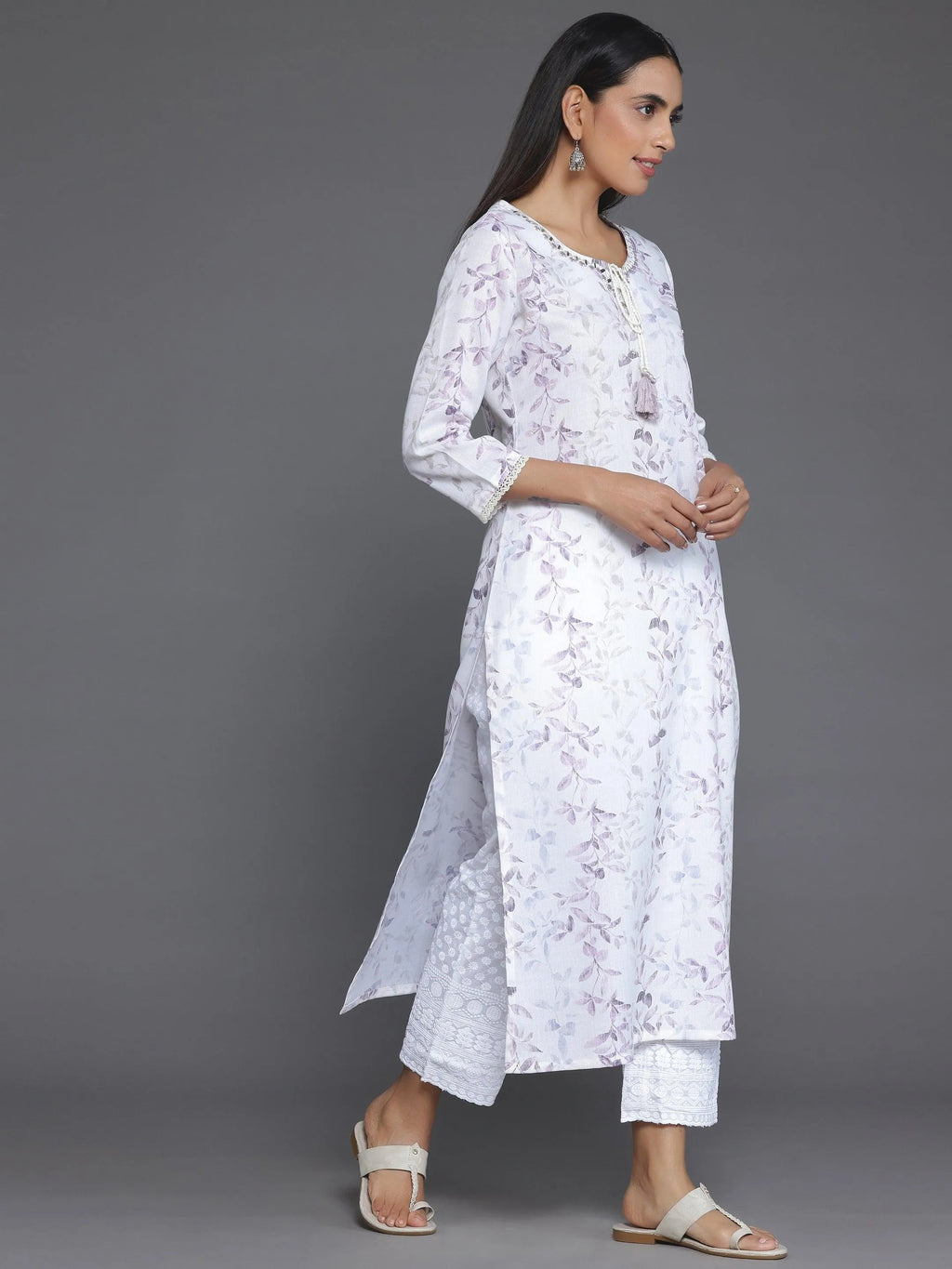 Libas Off White Printed Cotton Straight Kurta