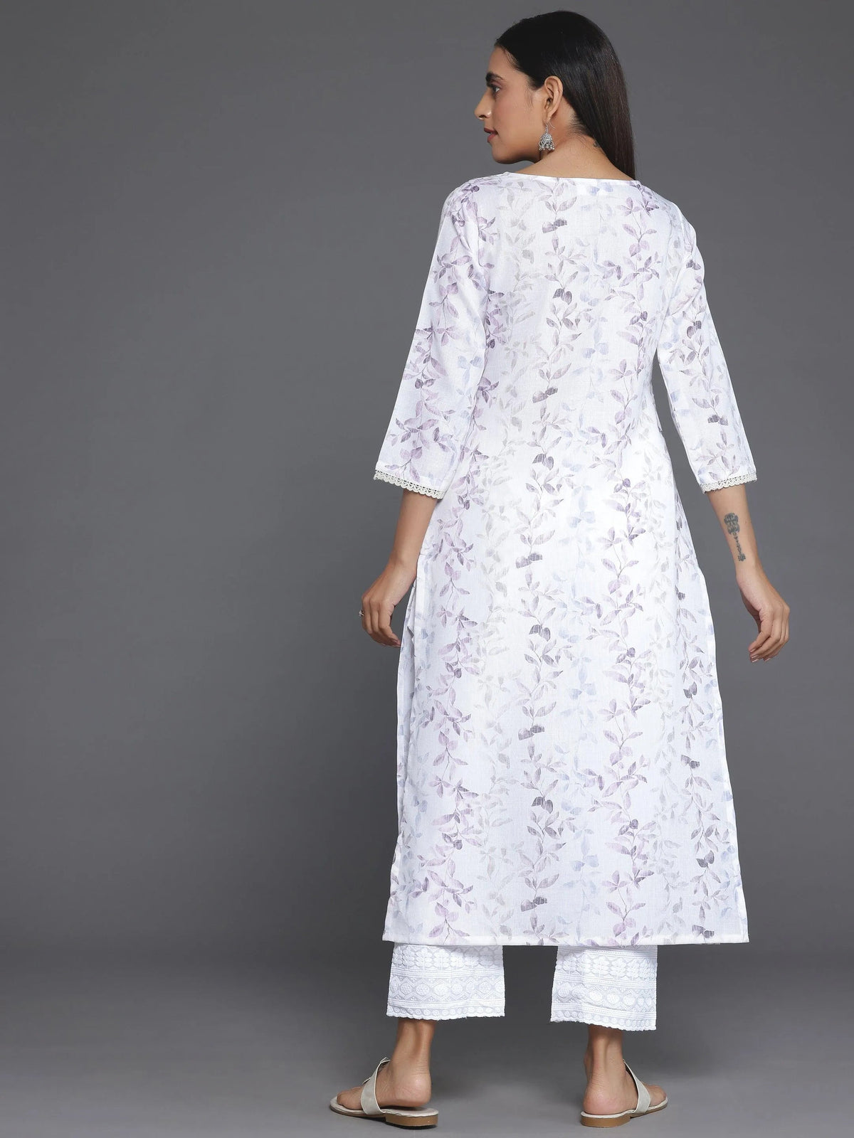 Libas Off White Printed Cotton Straight Kurta