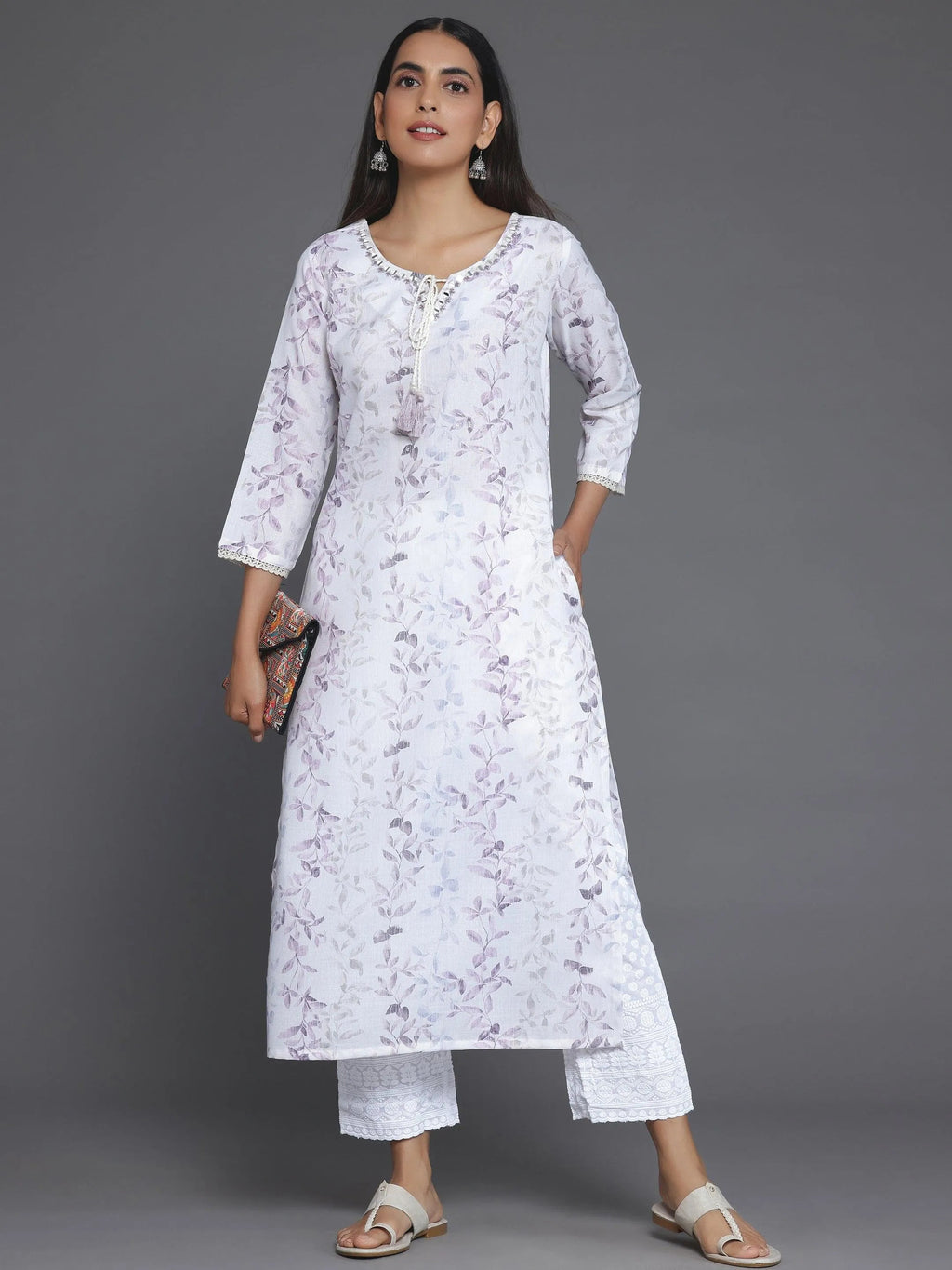 Libas Off White Printed Cotton Straight Kurta