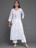 Libas Off White Printed Cotton Straight Kurta
