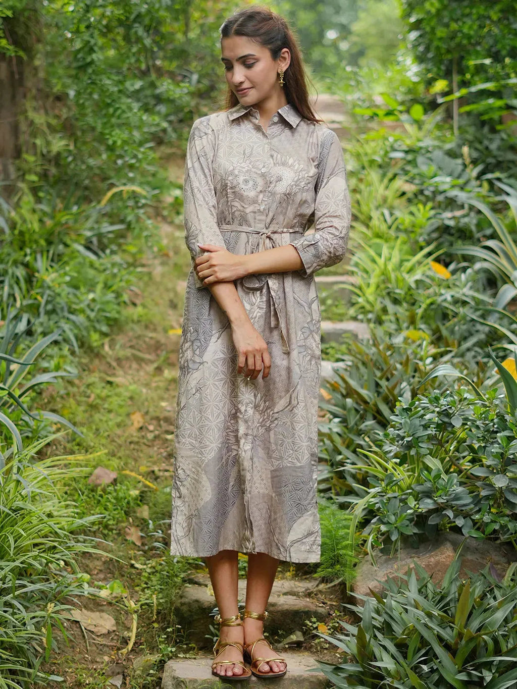 Gerua Off White Printed Cotton Blend Shirt Dress