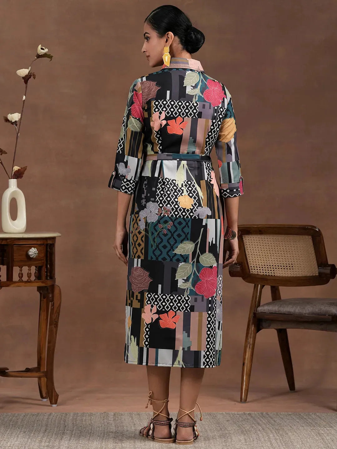 Gerua Multicoloured Printed Crepe Shirt Dress With Belt