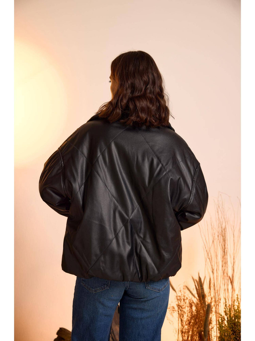 Quilted Faux Leather Puffer Jacket | JC78 - view 2
