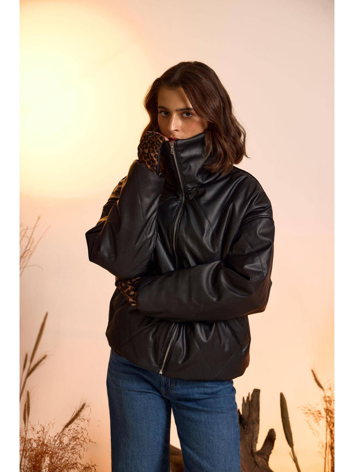 Quilted Faux Leather Puffer Jacket | JC78 - view 3