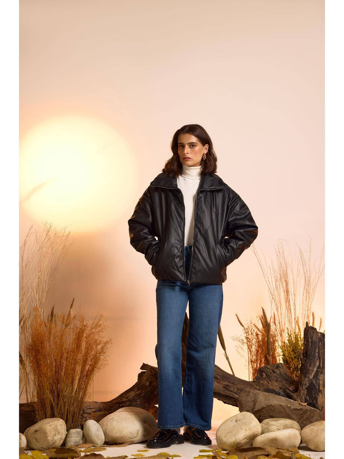 Quilted Faux Leather Puffer Jacket | JC78 - view 4
