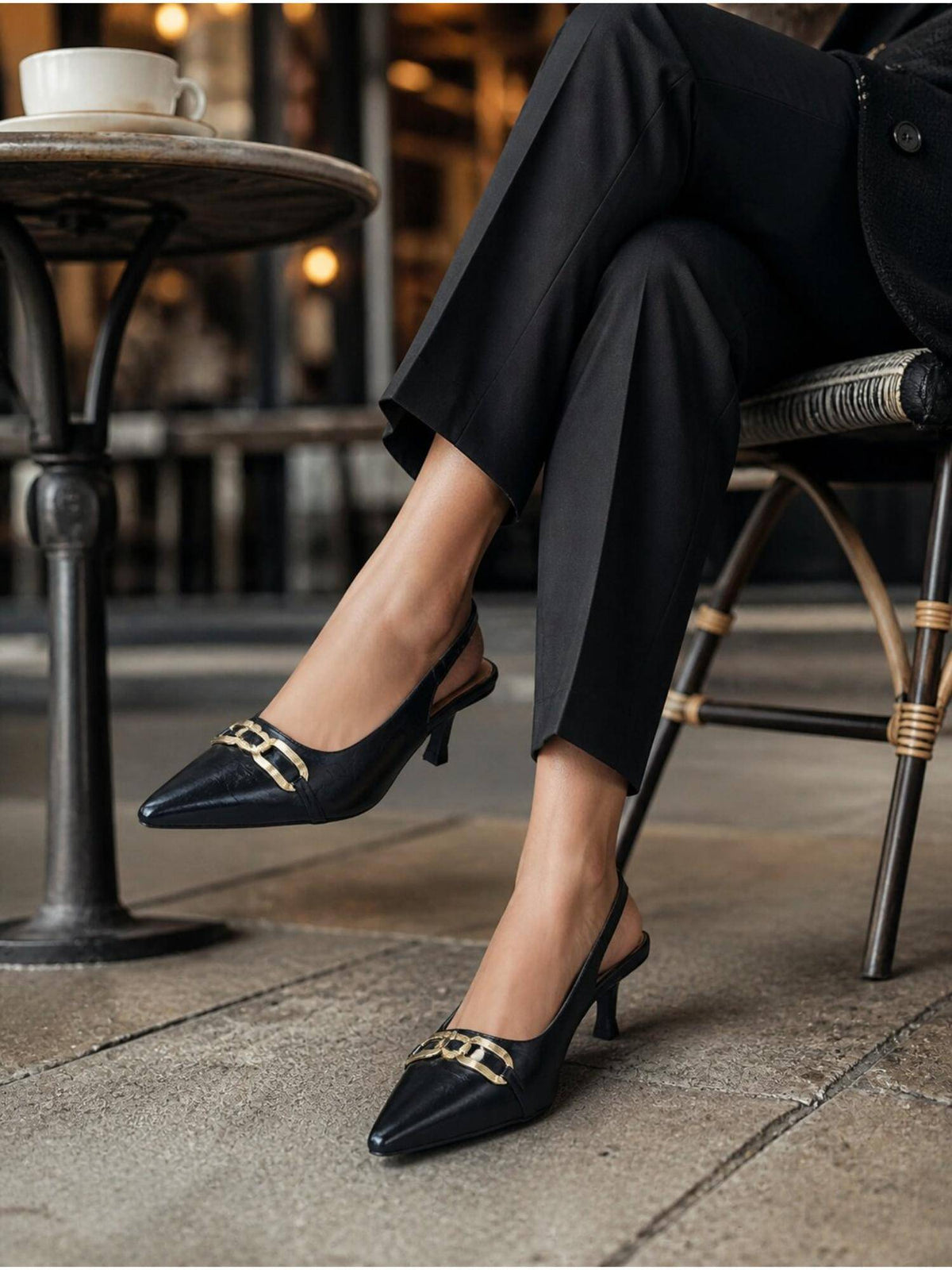 Midnight Black Buckle Slingback Heels | H78 - view 2