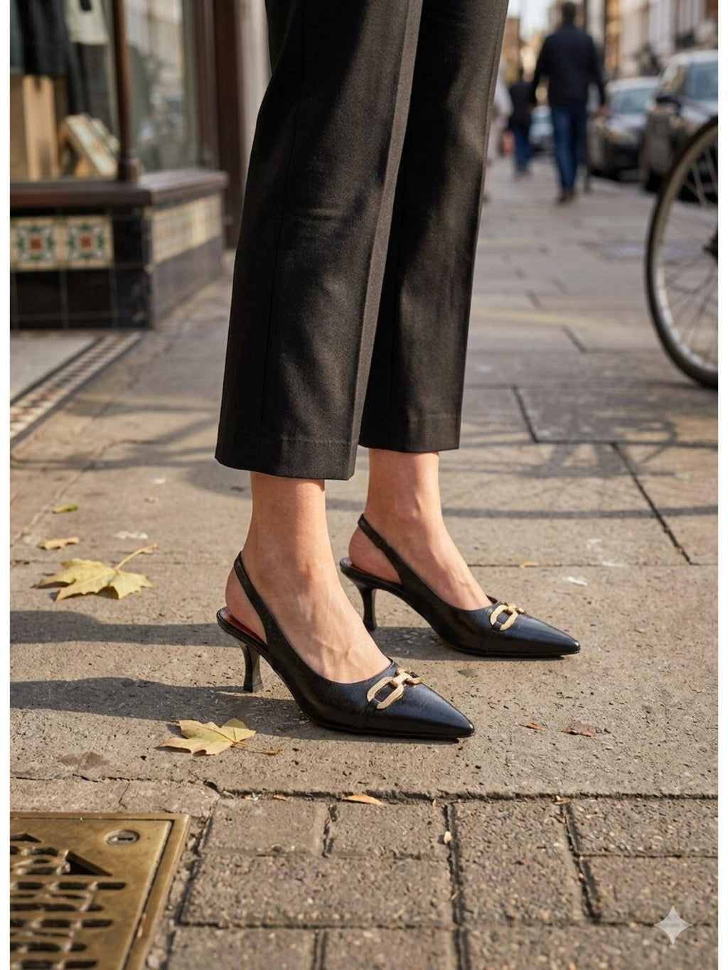 Midnight Black Buckle Slingback Heels | H78 - view 3