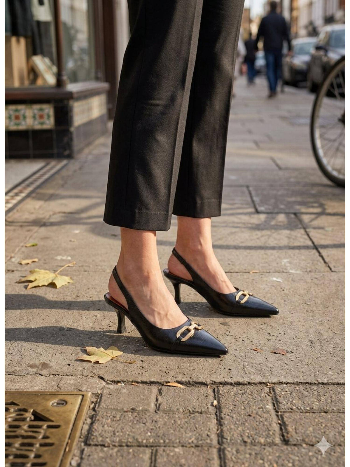 Midnight Black Buckle Slingback Heels | H78 - view 3