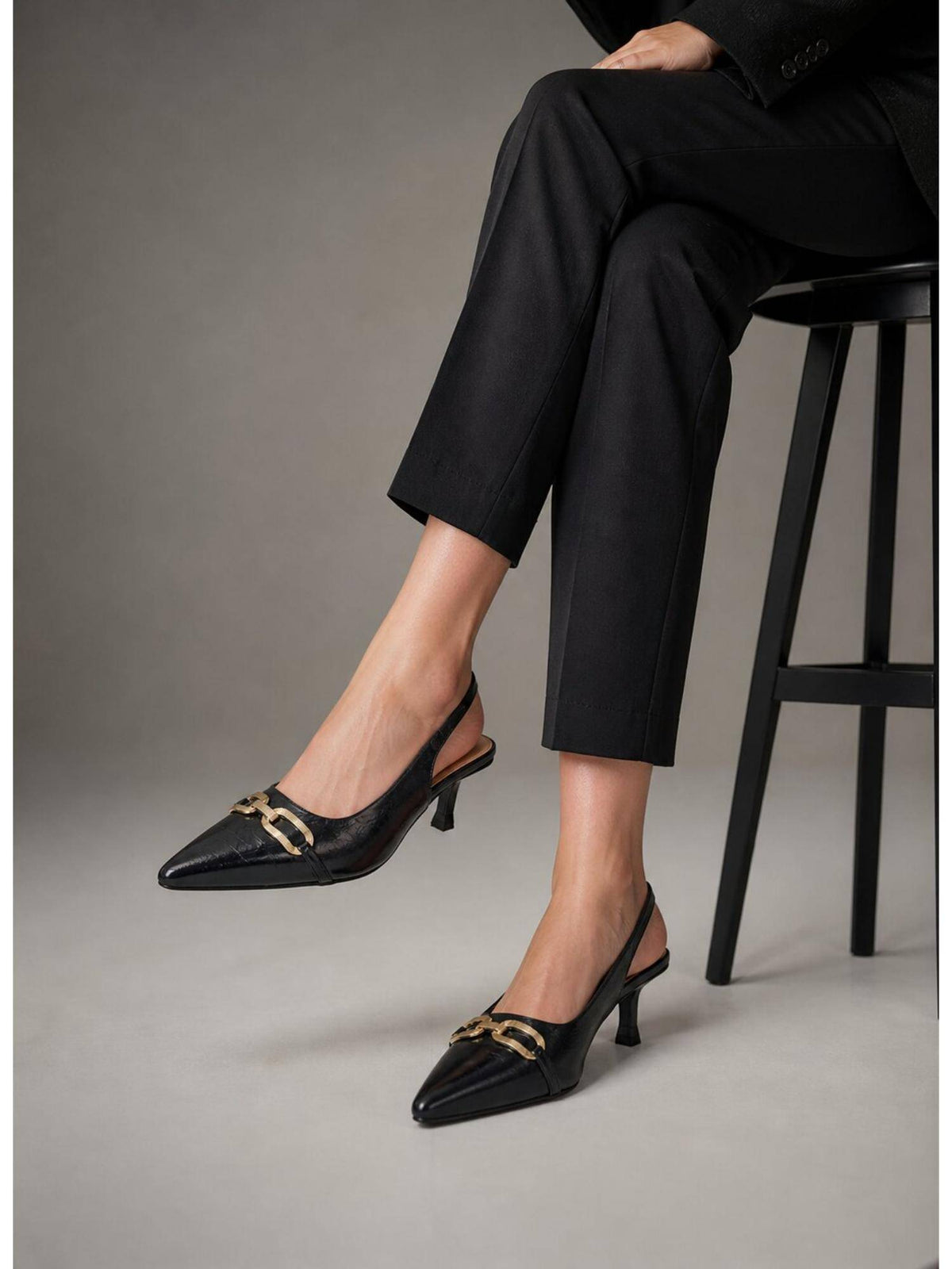 Midnight Black Buckle Slingback Heels | H78 - view 4