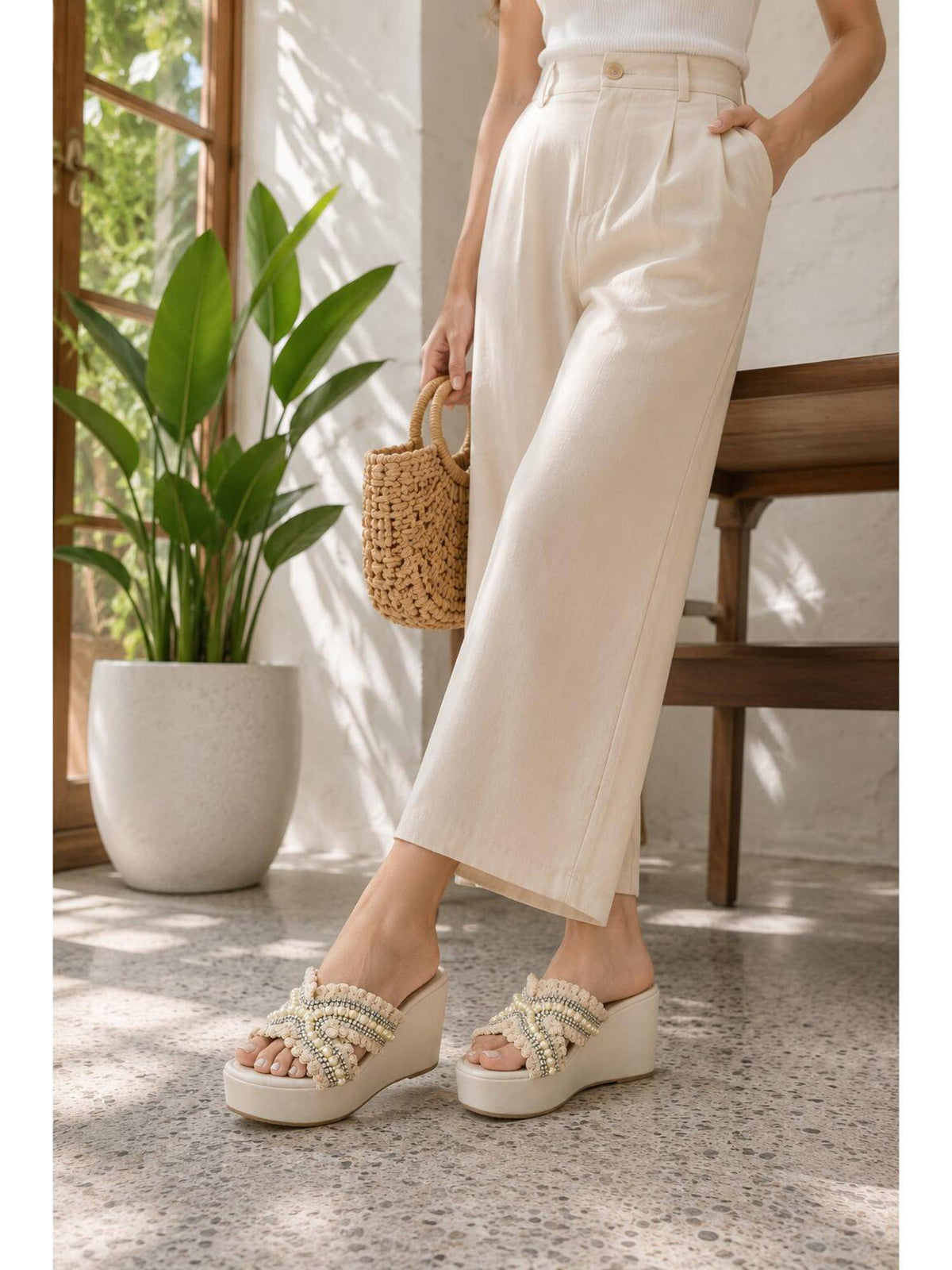 Ivory Pearl Bloom Embellished Wedges | H78 - view 4