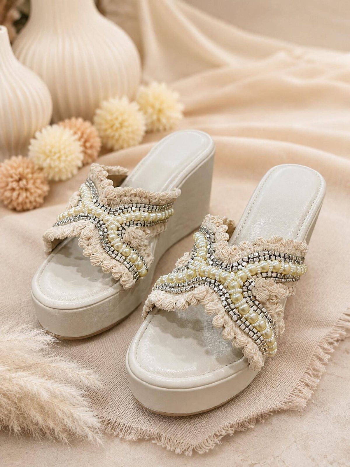 Ivory Pearl Bloom Embellished Wedges | H78 - view 5