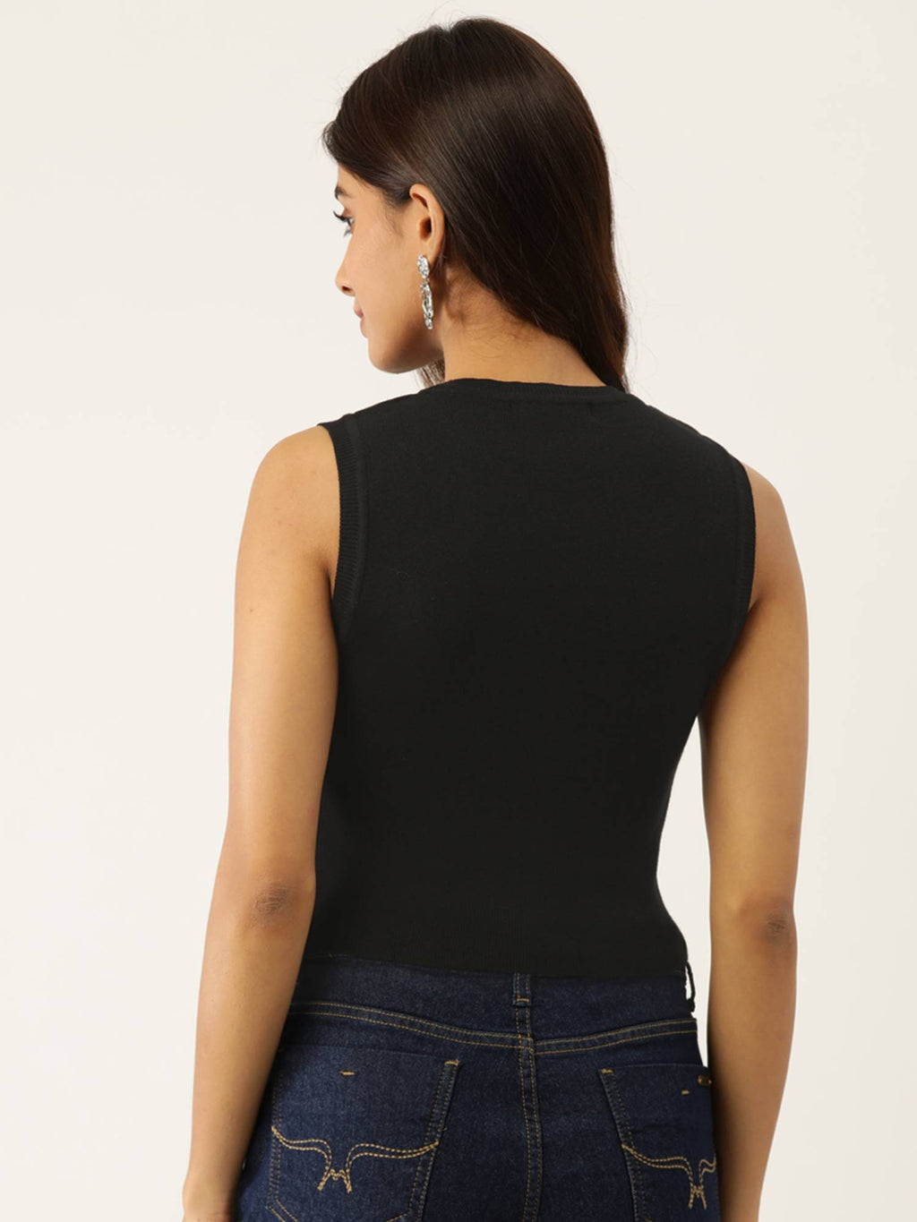 Black Solid Cotton Crop Top | CT61 - view 4