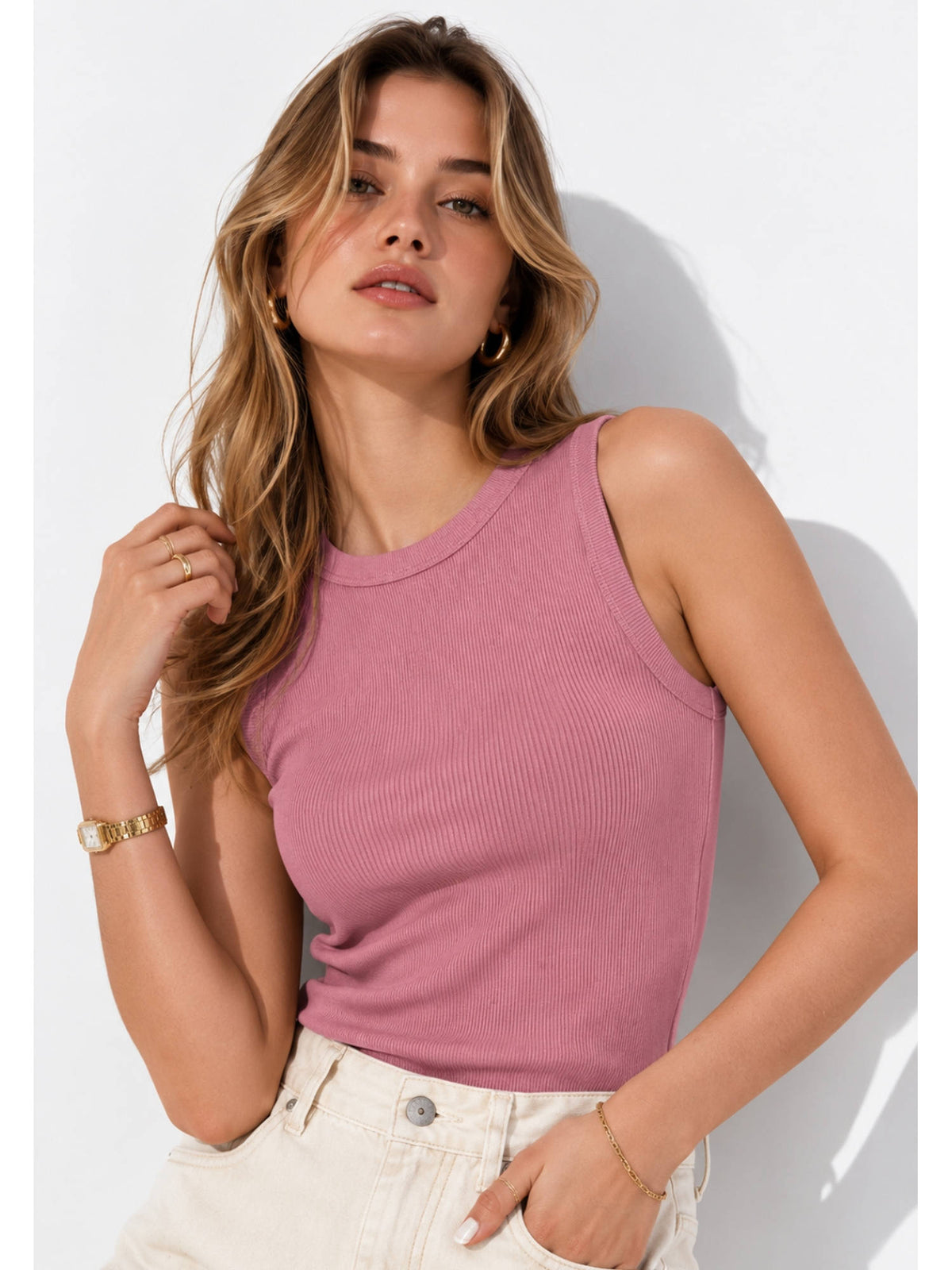 Pink Ribbed Vest Top | TT98 - view 1