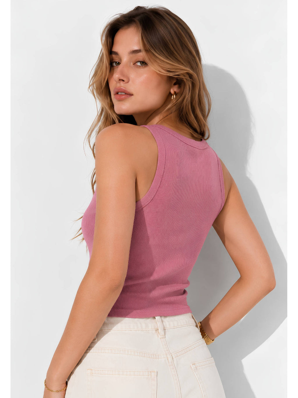 Brown Ribbed Vest Top | TT98 - view 16