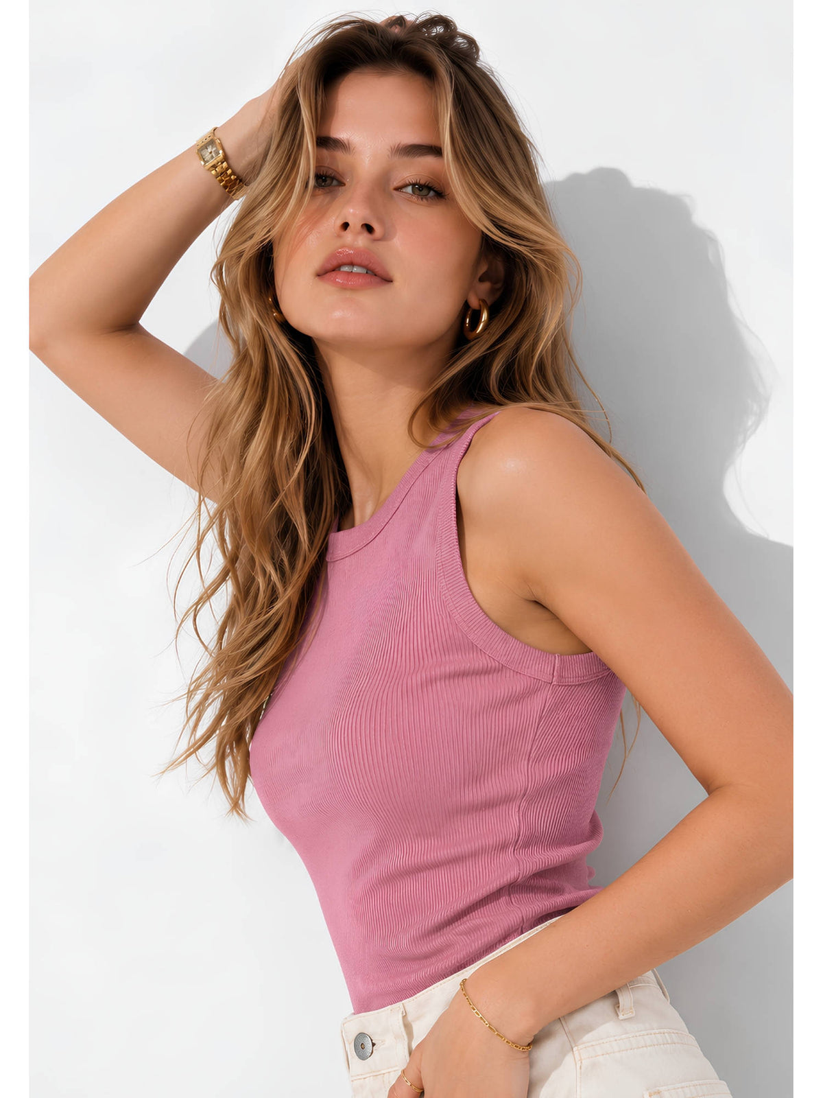 Brown Ribbed Vest Top | TT98 - view 17