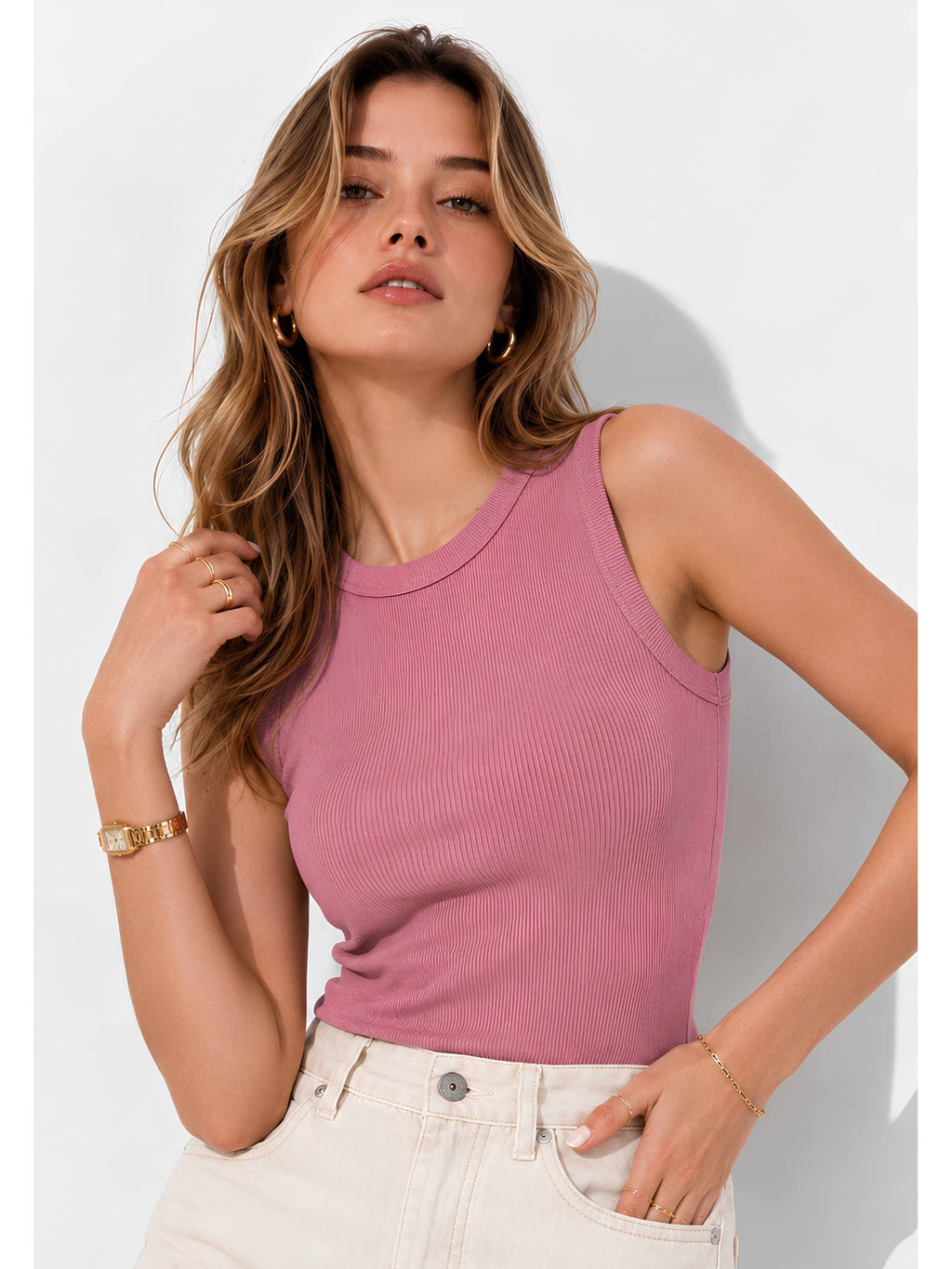 Pink Ribbed Vest Top | TT98 - view 5