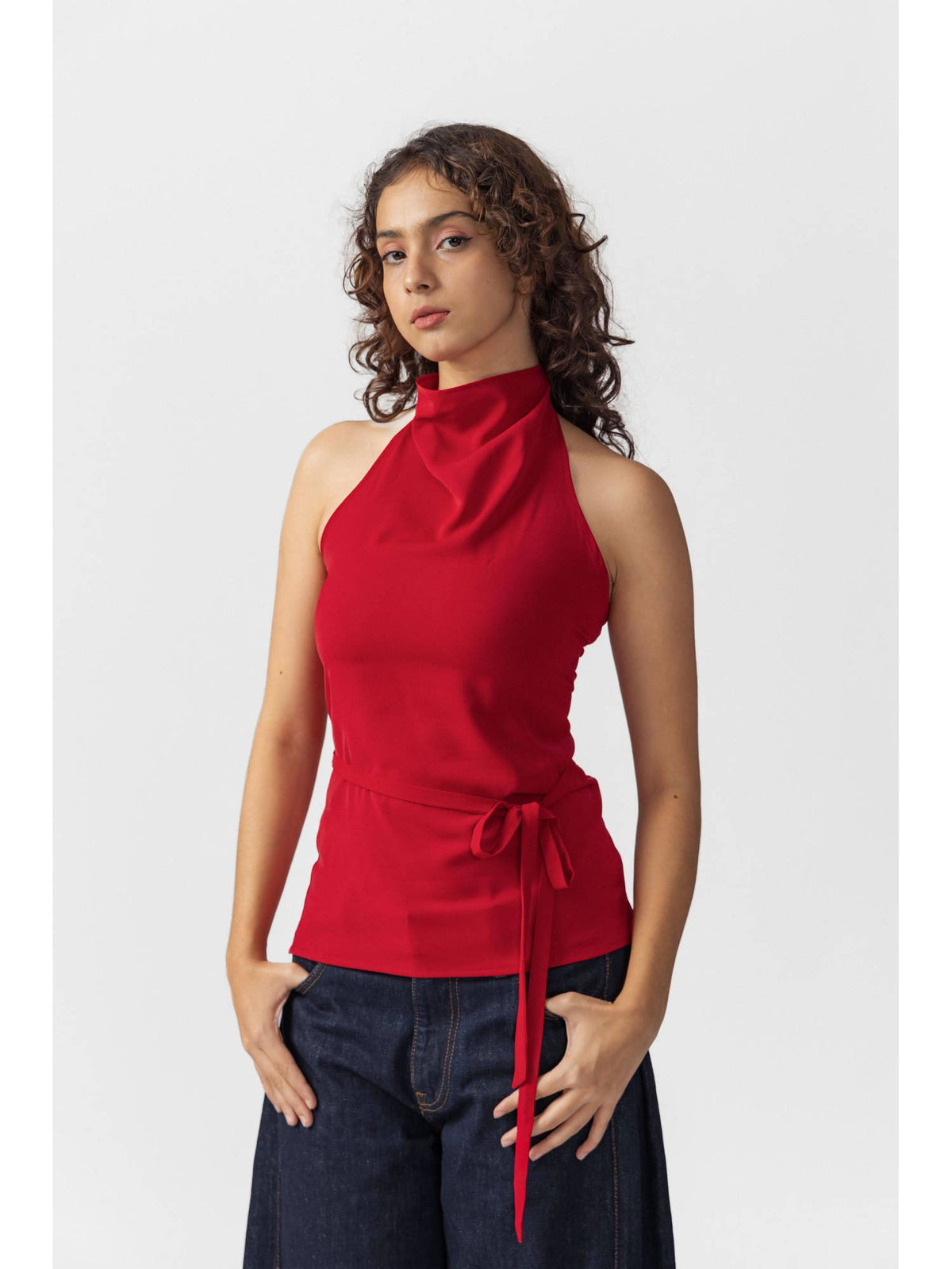 Red Halter Neck Button Up Top | HT67 - view 1