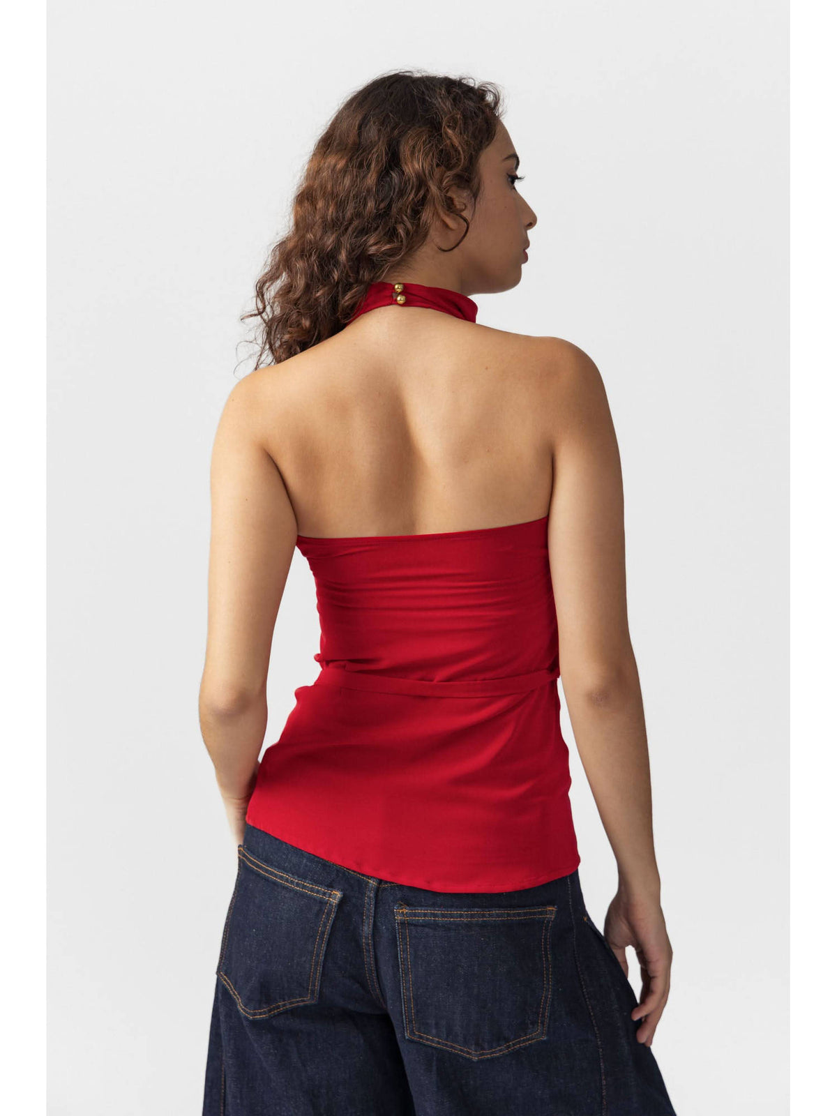 Red Halter Neck Button Up Top | HT67 - view 2