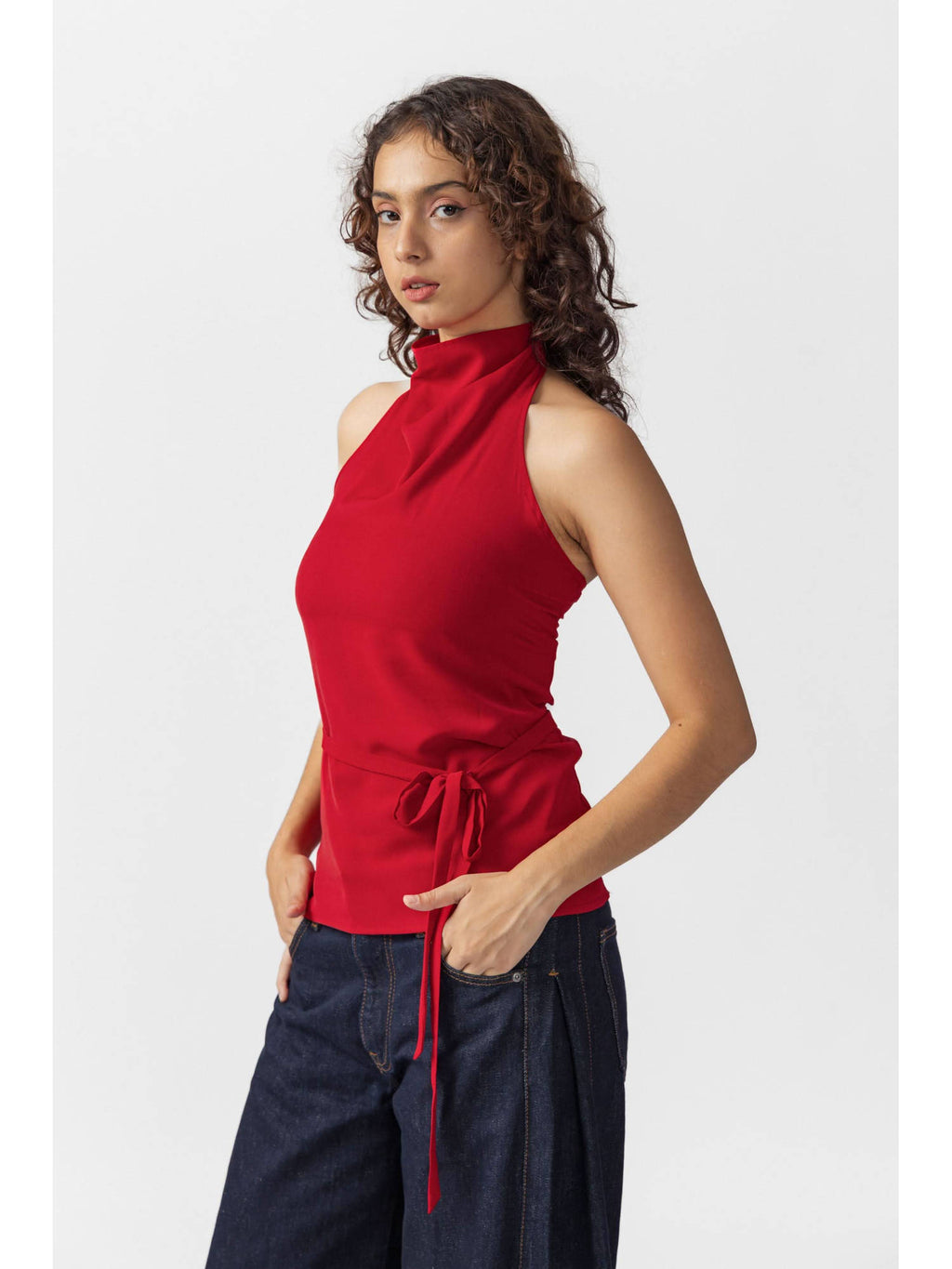 Red Halter Neck Button Up Top | HT67 - view 4