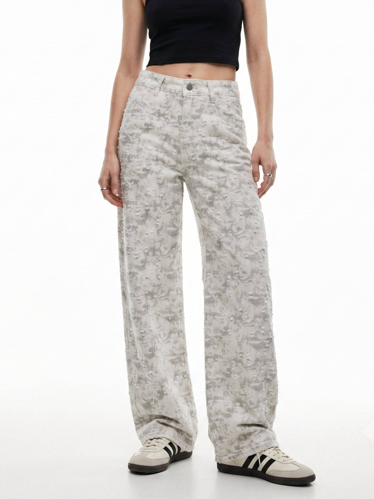 Off White High Waisted Textured Baggy Jeans | BG78 - view 1