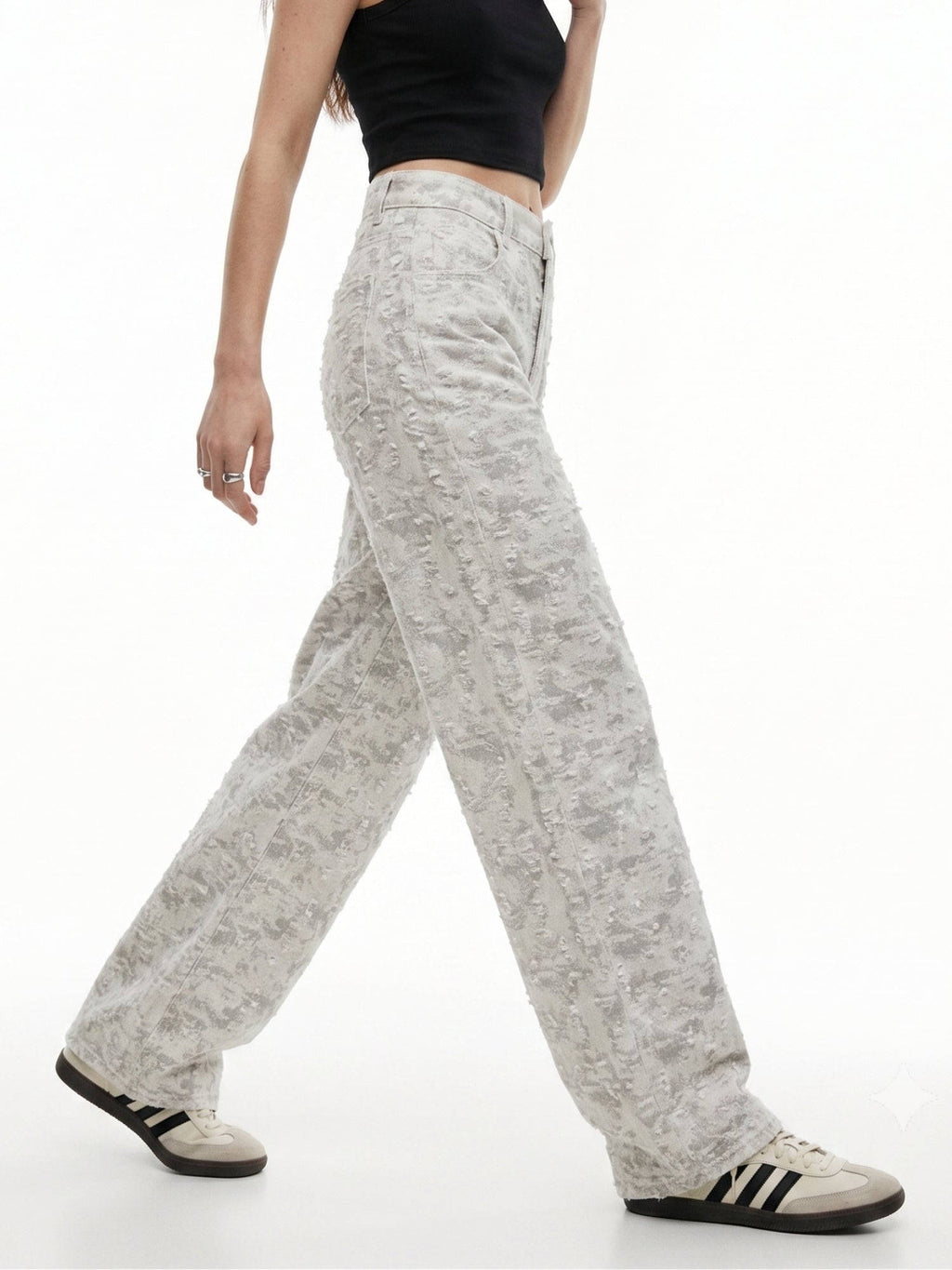 Off White High Waisted Textured Baggy Jeans | BG78 - view 2