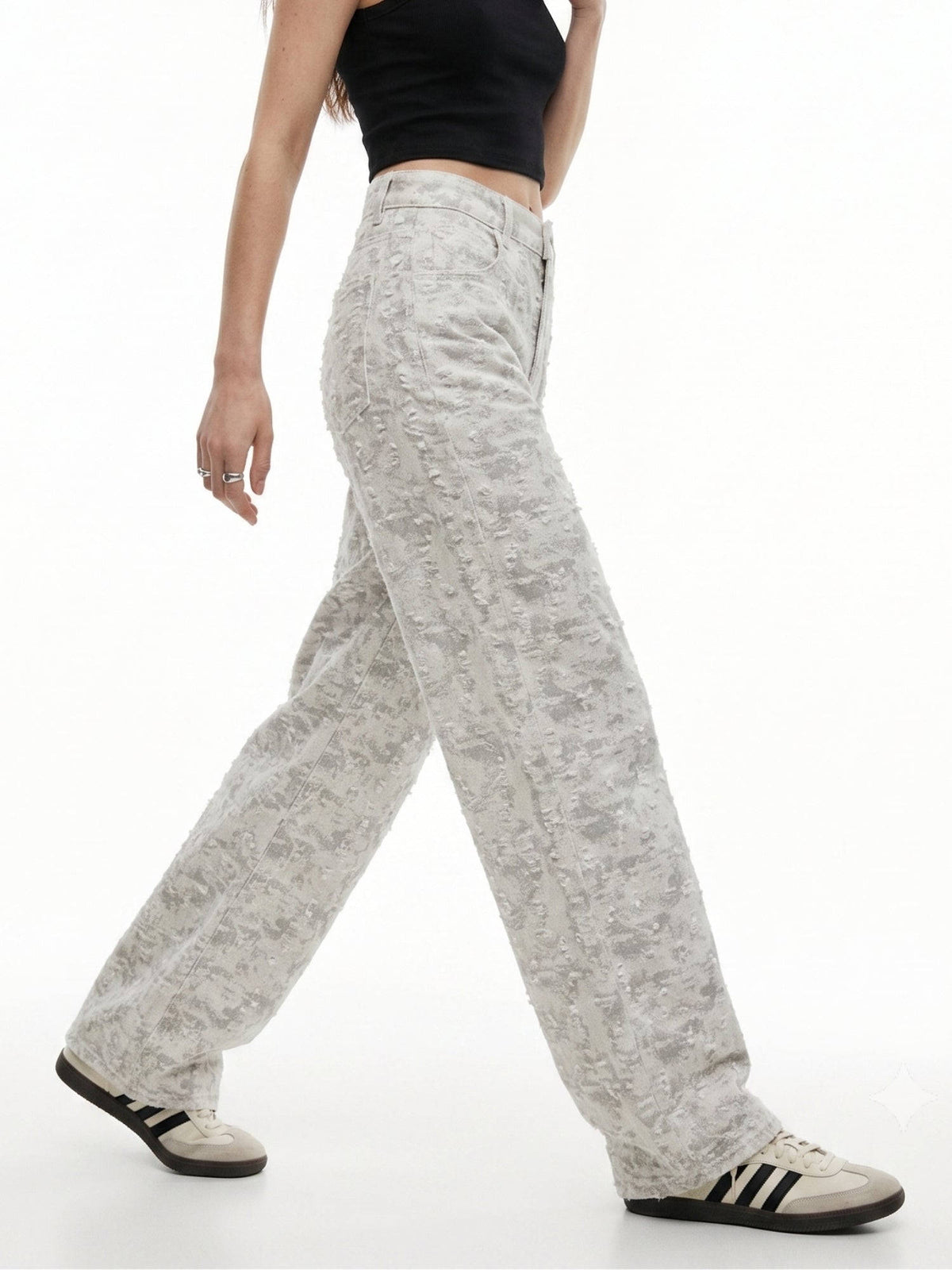 Off White High Waisted Textured Baggy Jeans | BG78 - view 2