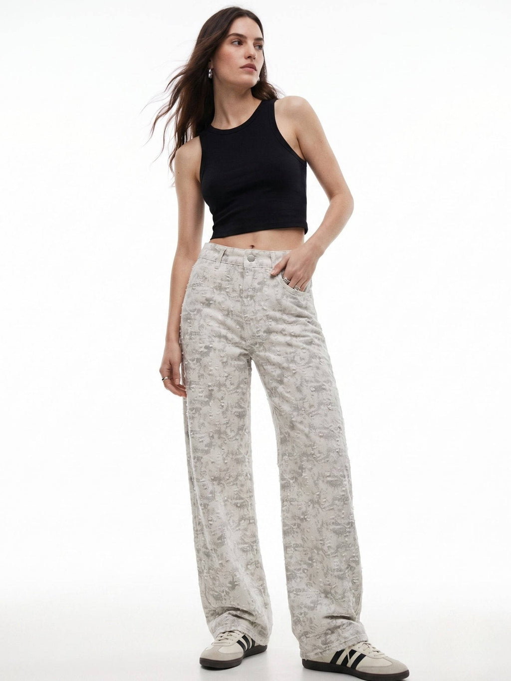 Off White High Waisted Textured Baggy Jeans | BG78 - view 3