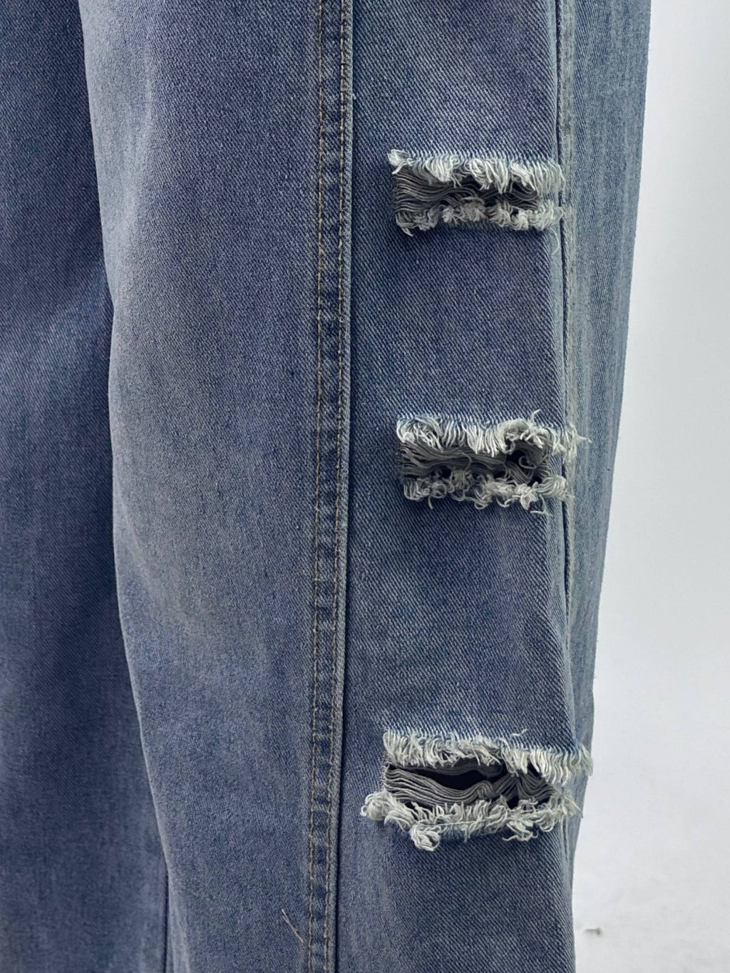 Blue Side Panel Distressed Baggy Fit Denim Jeans | BG78 - view 4